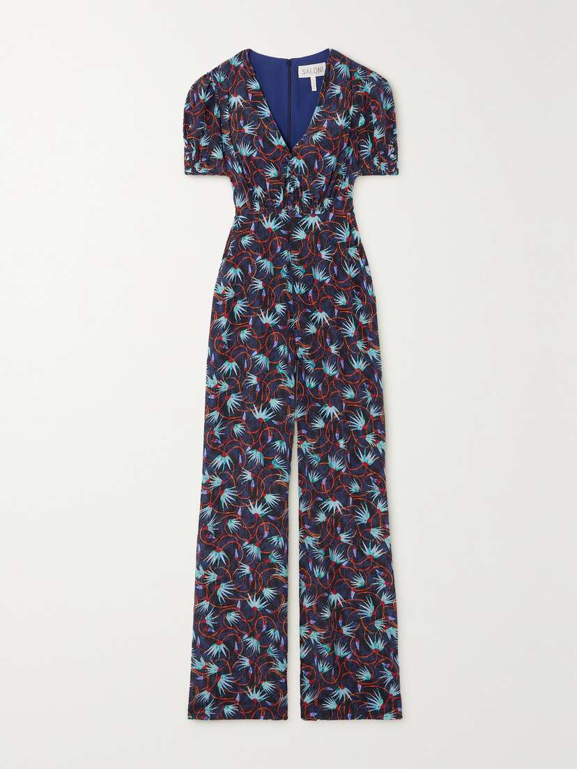 Saloni Lea Floral-print Silk-georgette Jumpsuit - UK 16