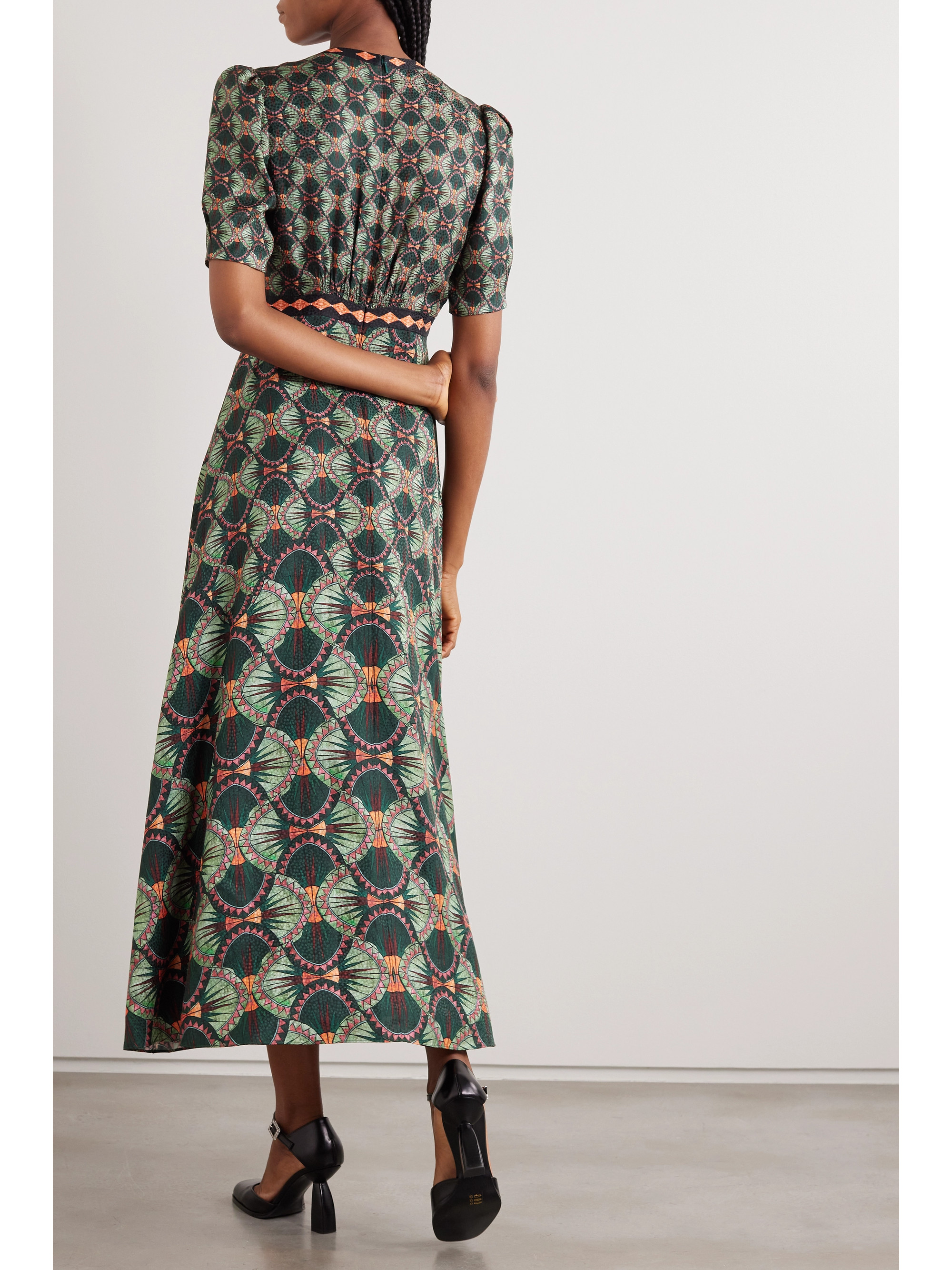 Saloni Tabitha printed silk-jacquard midi dress
