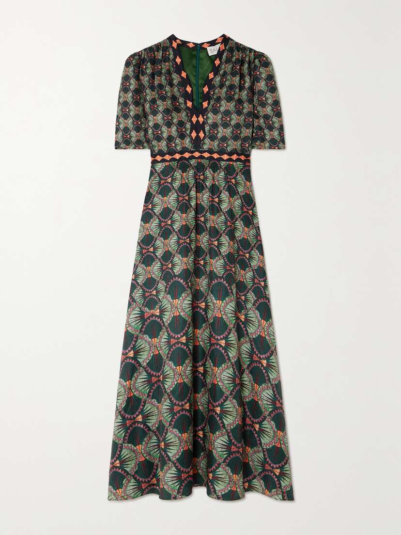 Saloni Tabitha Printed Silk-jacquard Midi Dress