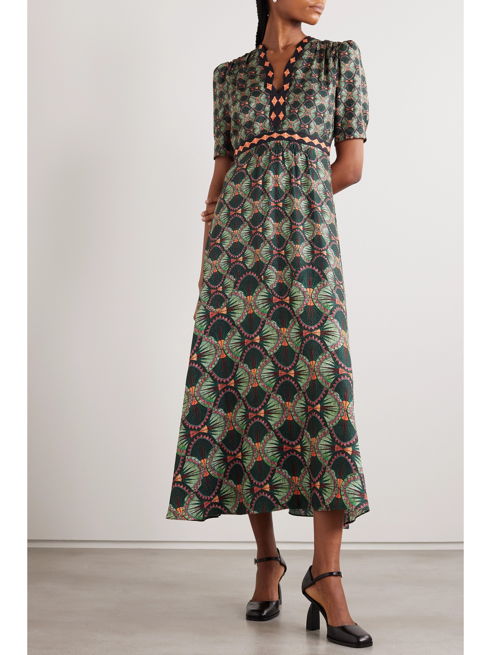 Saloni Tabitha printed silk-jacquard midi dress