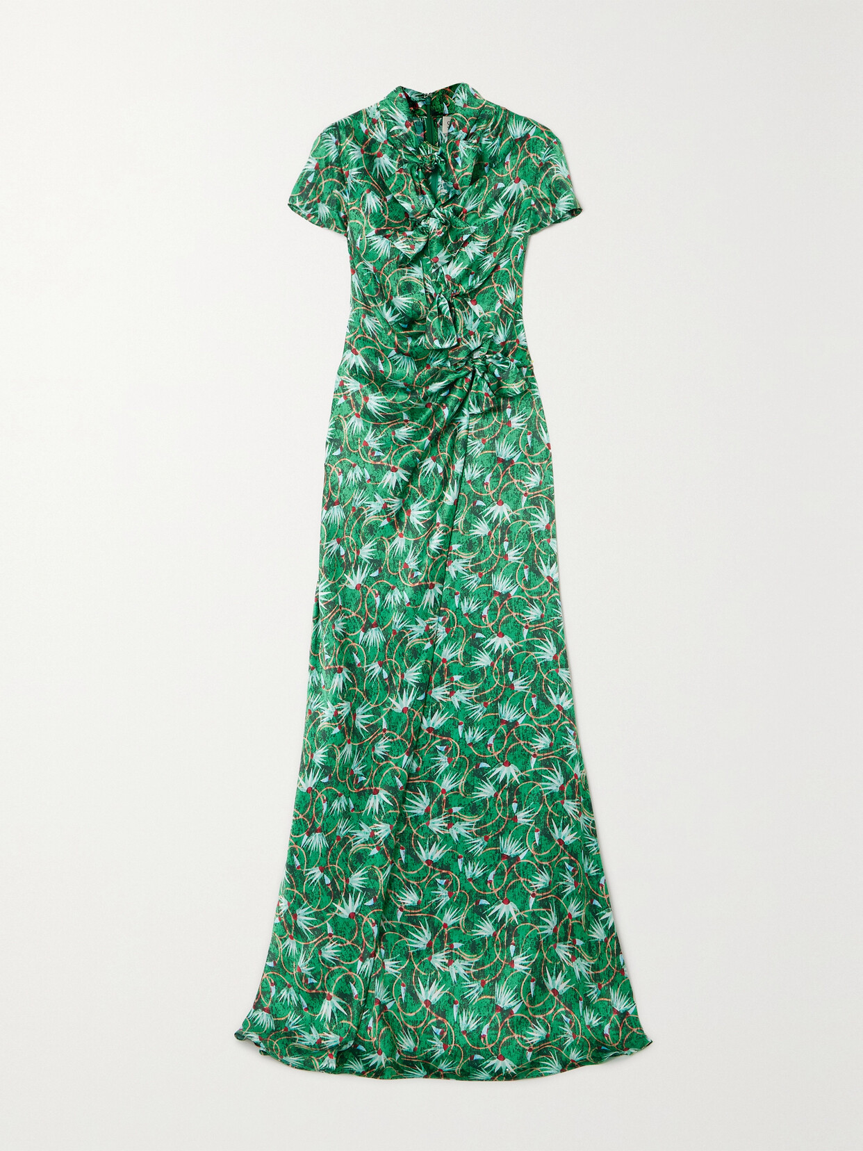 Saloni Kelly Bow-embellished Printed Silk-satin Maxi Dress - Green