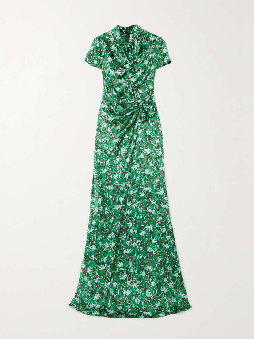 Saloni Kelly Bow-embellished Printed Silk-satin Maxi Dress - UK 16