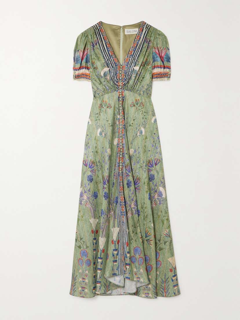 Saloni Lea Floral-print Silk-jacquard Midi Dress - UK 16