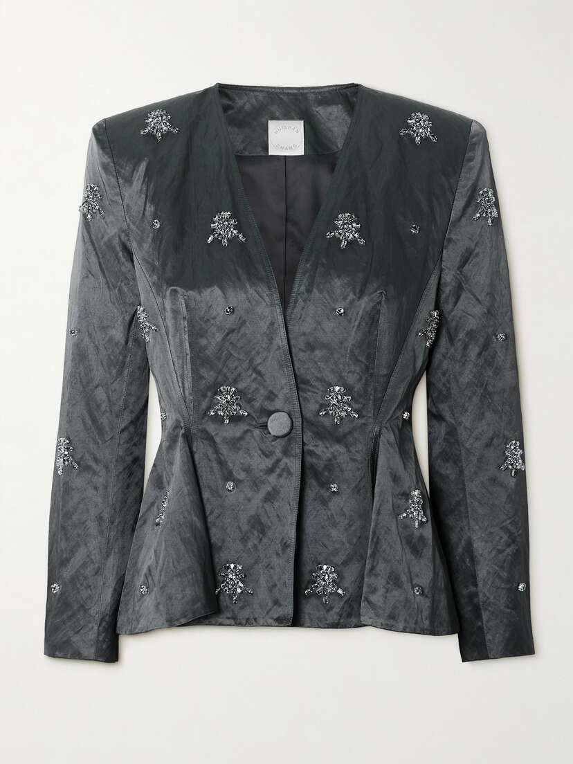 Huishan Zhang Antoine Crystal-embellished Crinkled Satin-twill Blazer - UK 12
