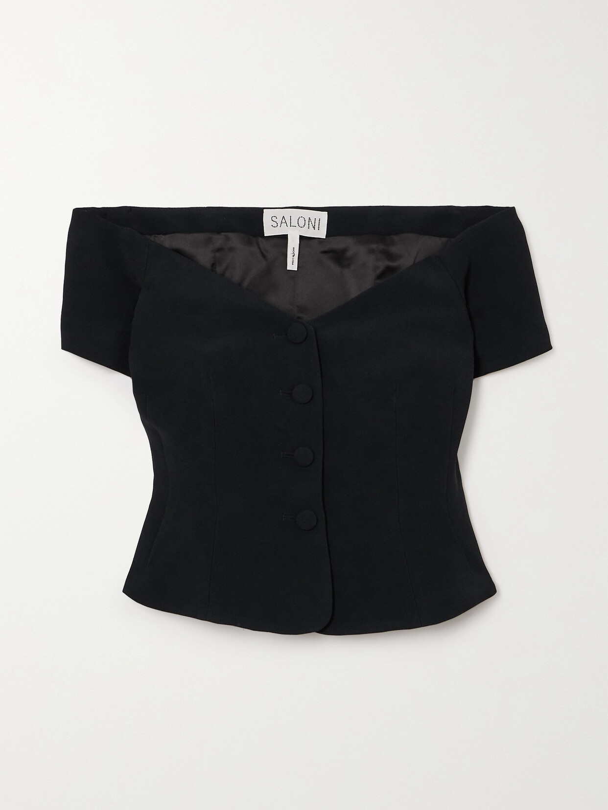 Shop Saloni Clementine Off-the-shoulder Crepe Peplum Top In Black