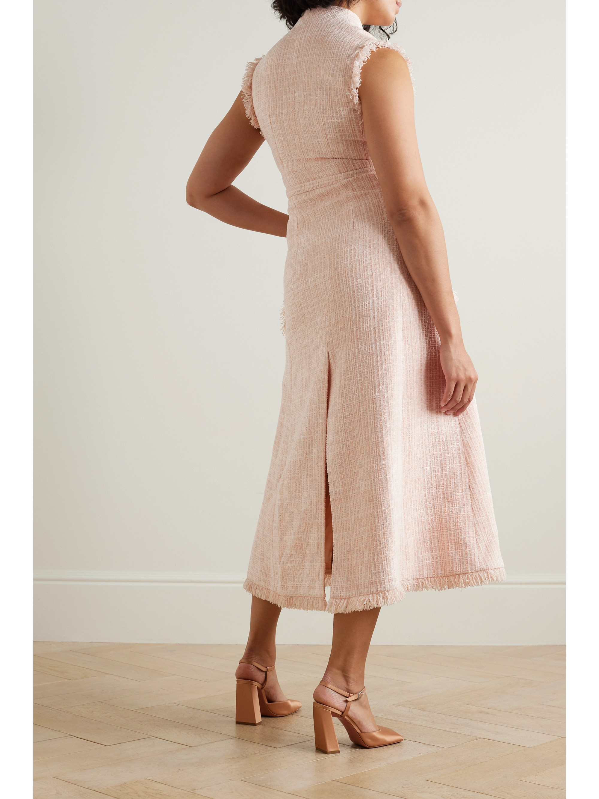 Huishan Zhang Felicity belted fringed tweed midi dress