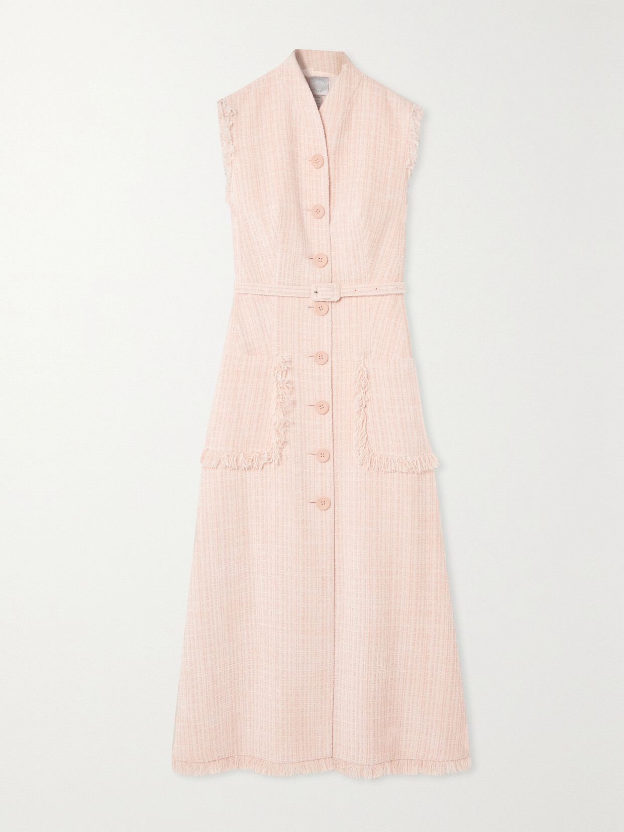 Huishan Zhang - Felicity Belted Fringed Tweed Midi Dress - Pink