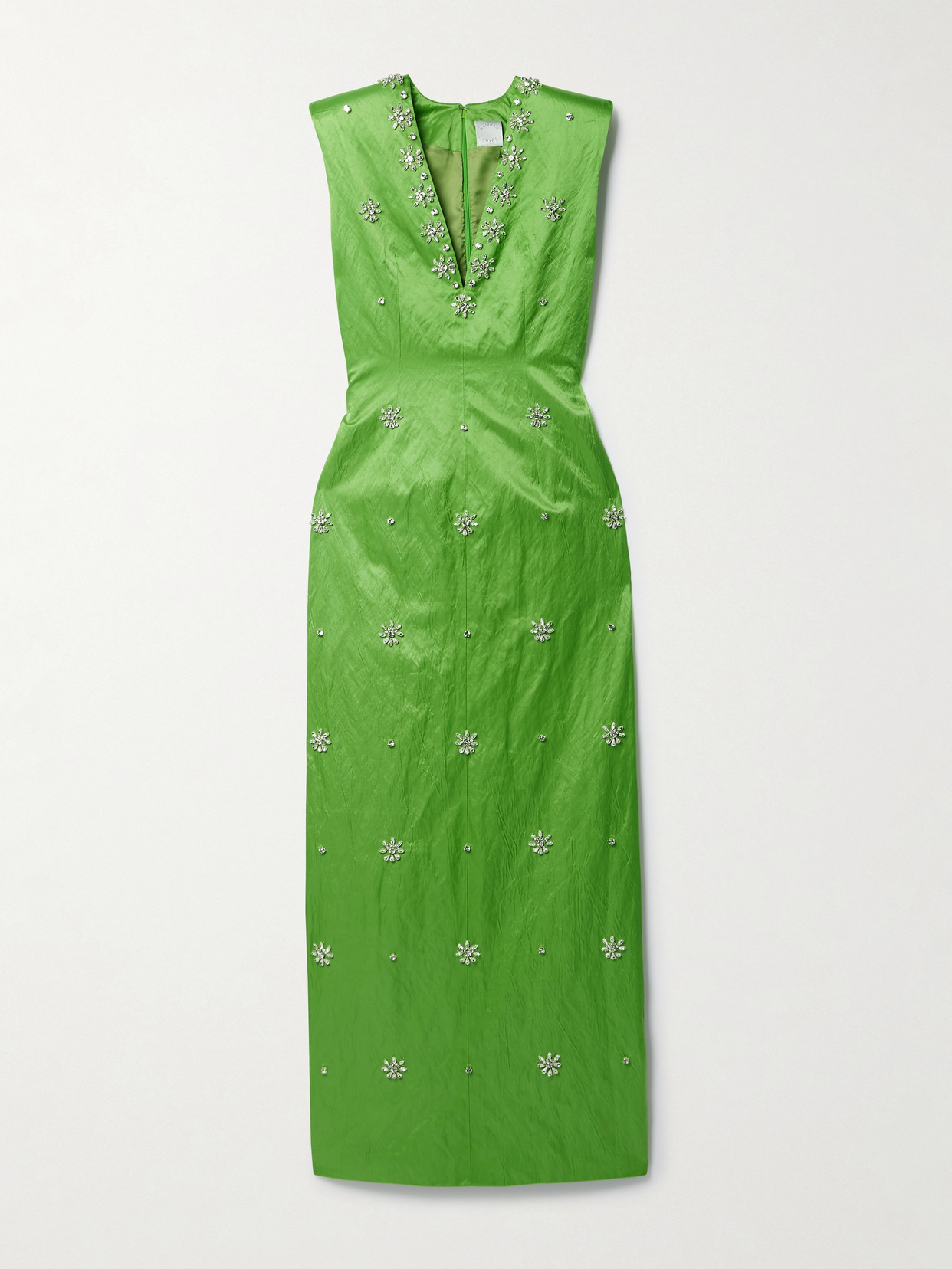 Huishan Zhang Shirin Crystal-embellished Crinkled-satin Gown In Green