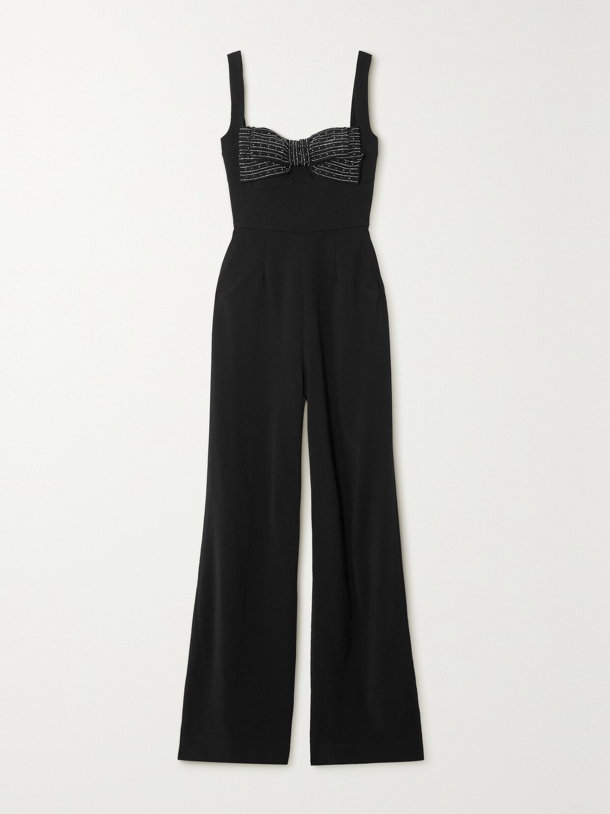 Saloni Rachel Embellished Silk-trimmed Cady Jumpsuit - Black