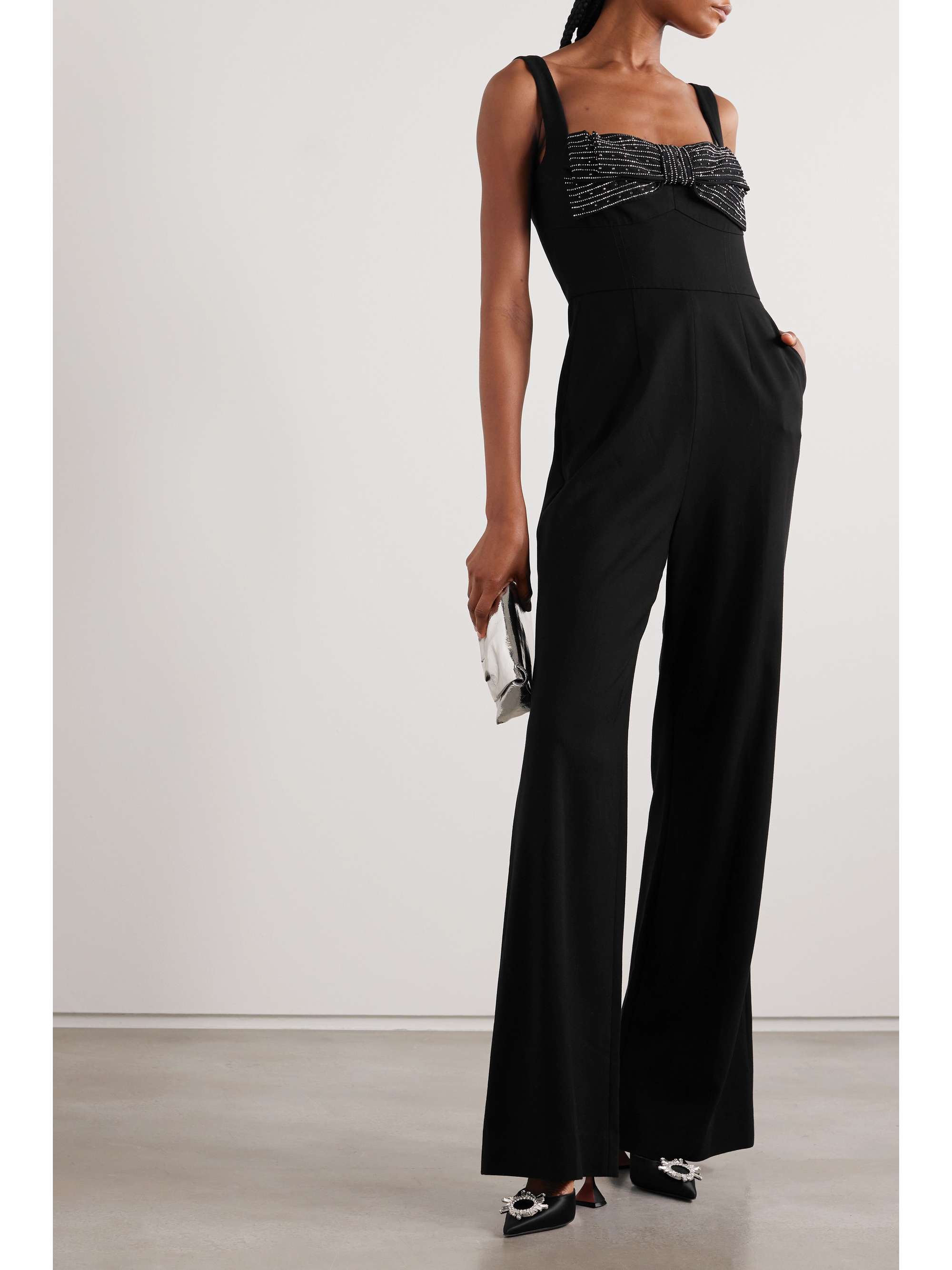 SALONI Rachel embellished silk-trimmed cady jumpsuit