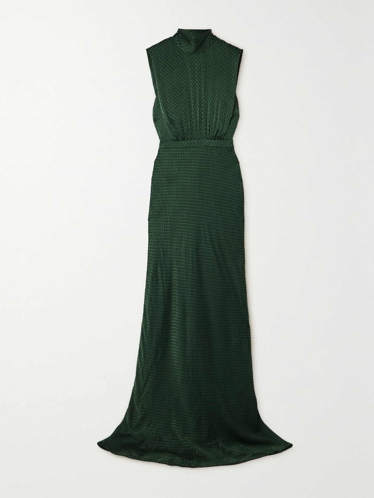 Shop Saloni Fleur Jacquard Halterneck Gown In Green