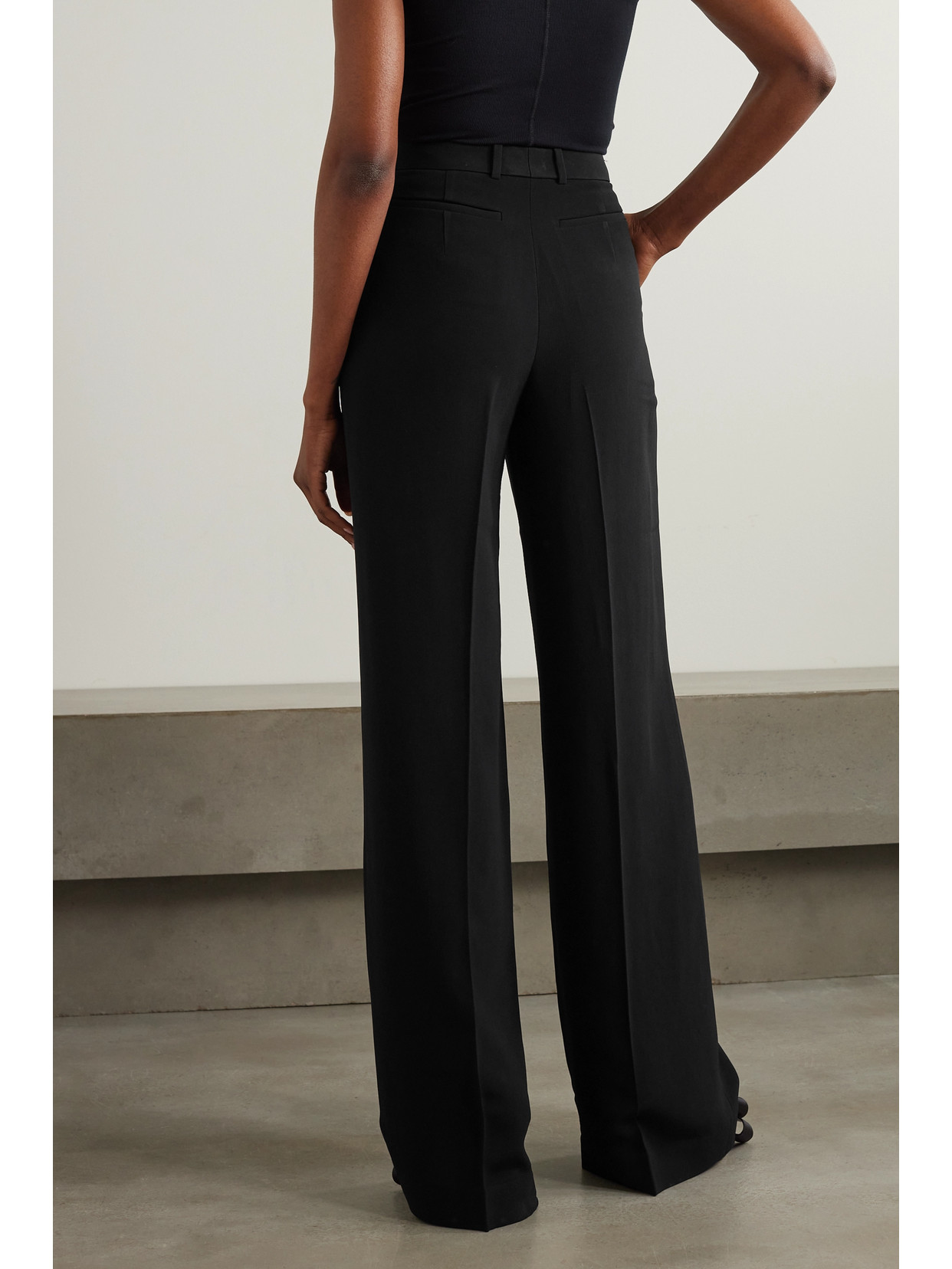 Shop Saloni Pleated Crepe Wide-leg Pants In Black