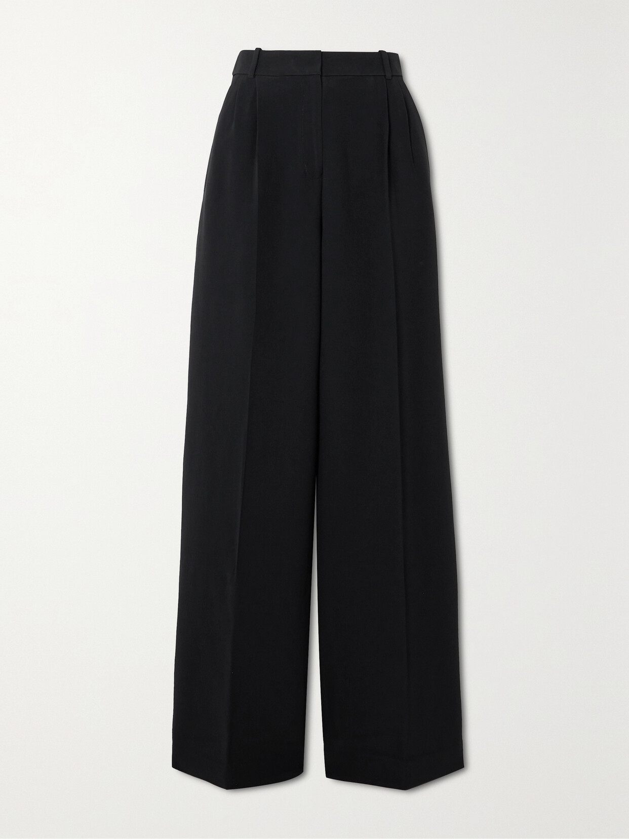 Saloni - Pleated Crepe Wide-leg Pants - Black