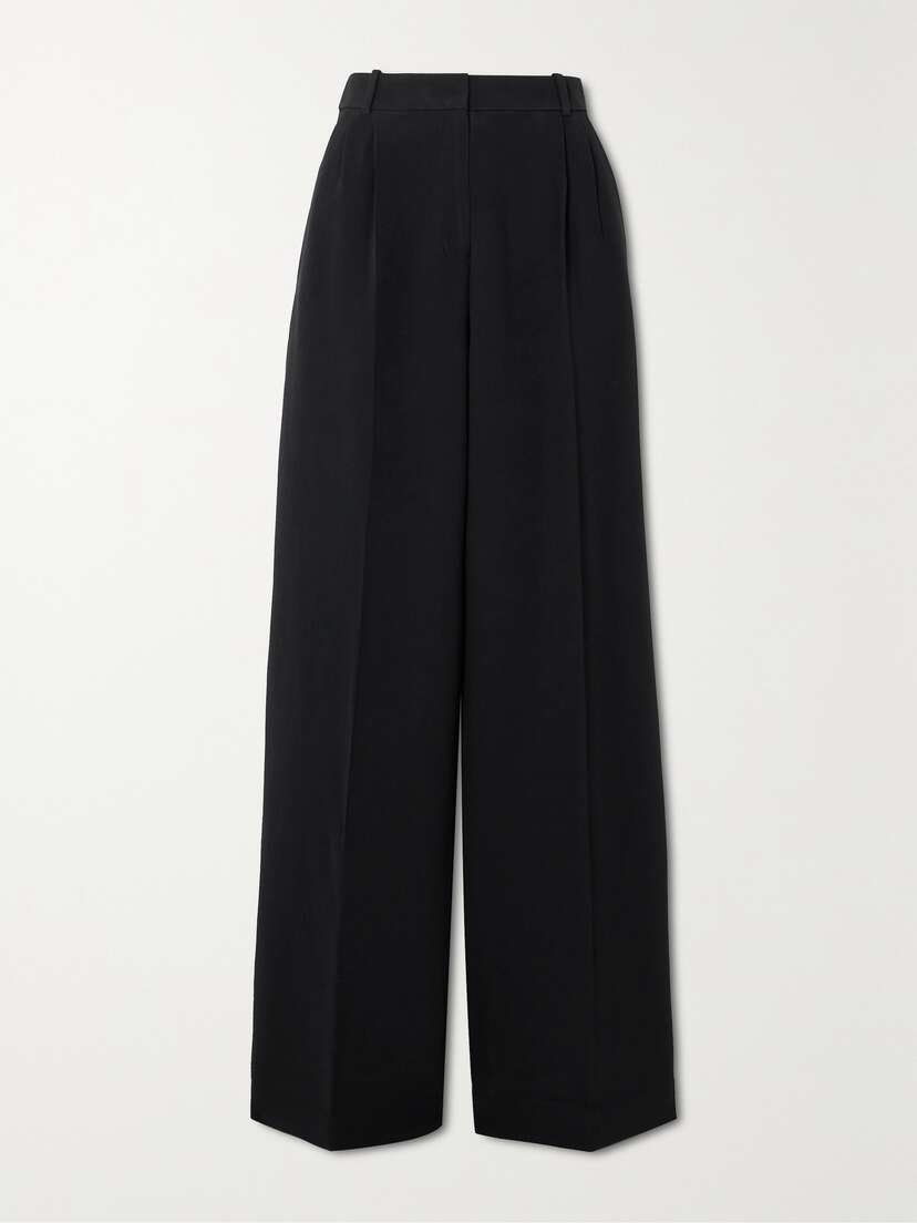 Saloni Pleated Crepe Wide-leg Pants - UK 16
