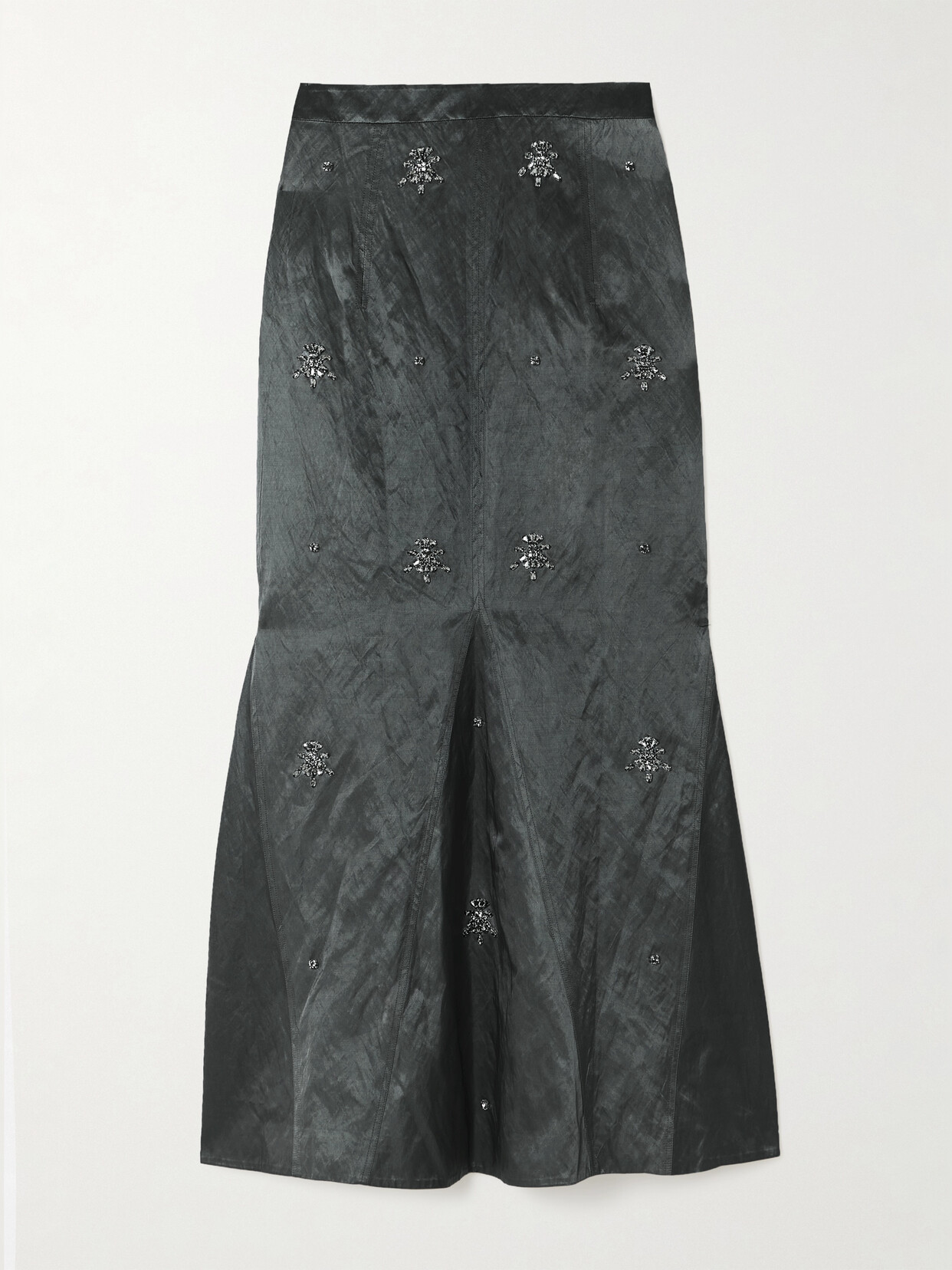 Huishan Zhang - Lidia Crystal-embellished Crinkled Satin-twill Maxi Skirt - Gray