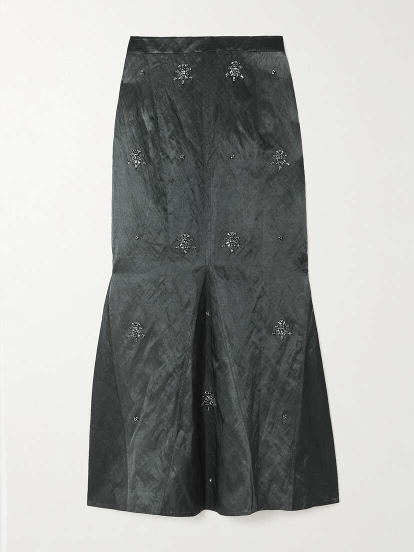 Huishan Zhang Lidia Crystal-embellished Crinkled Satin-twill Maxi Skirt - UK 12
