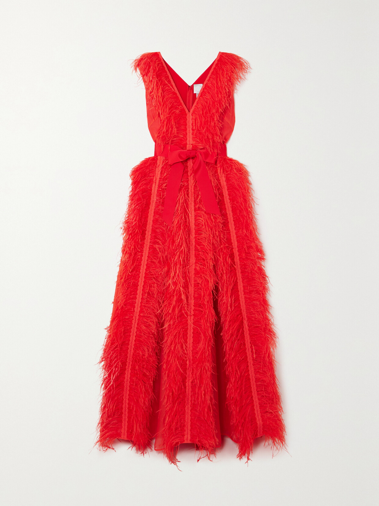 Huishan Zhang - Violette Feather And Grosgrain-trimmed Silk-organza Gown - Red