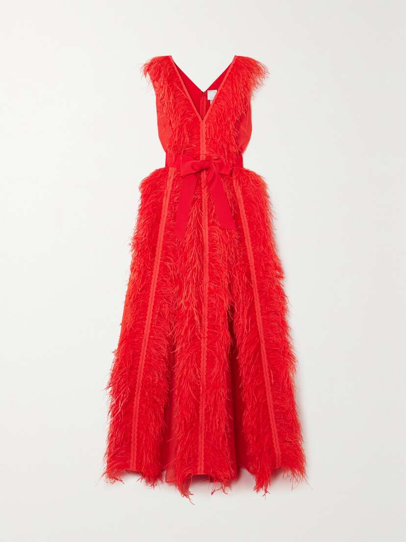 Huishan Zhang Violette Feather And Grosgrain-trimmed Silk-organza Gown