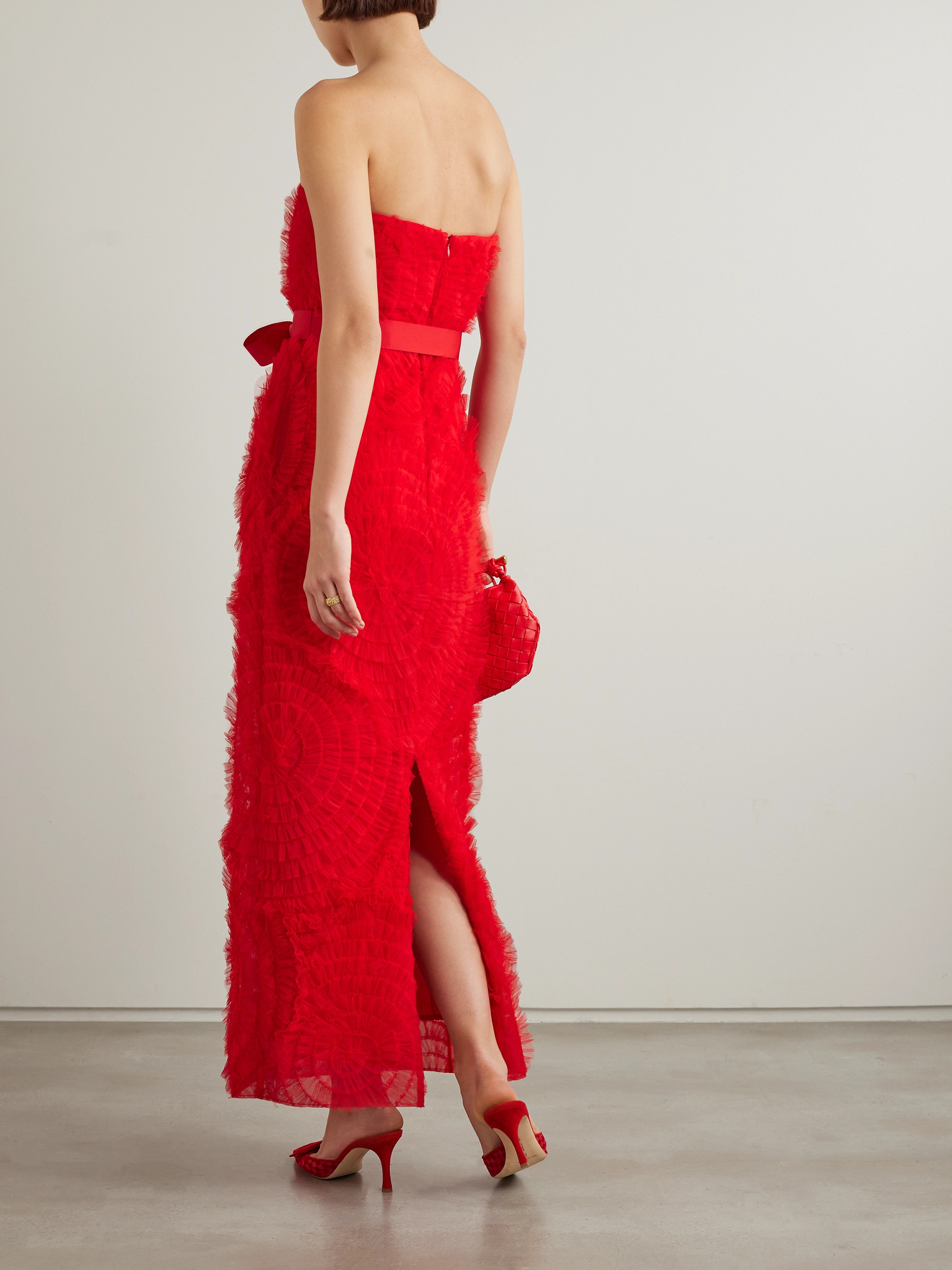 Huishan Zhang Monica strapless grosgrain-trimmed ruffled tulle maxi dress
