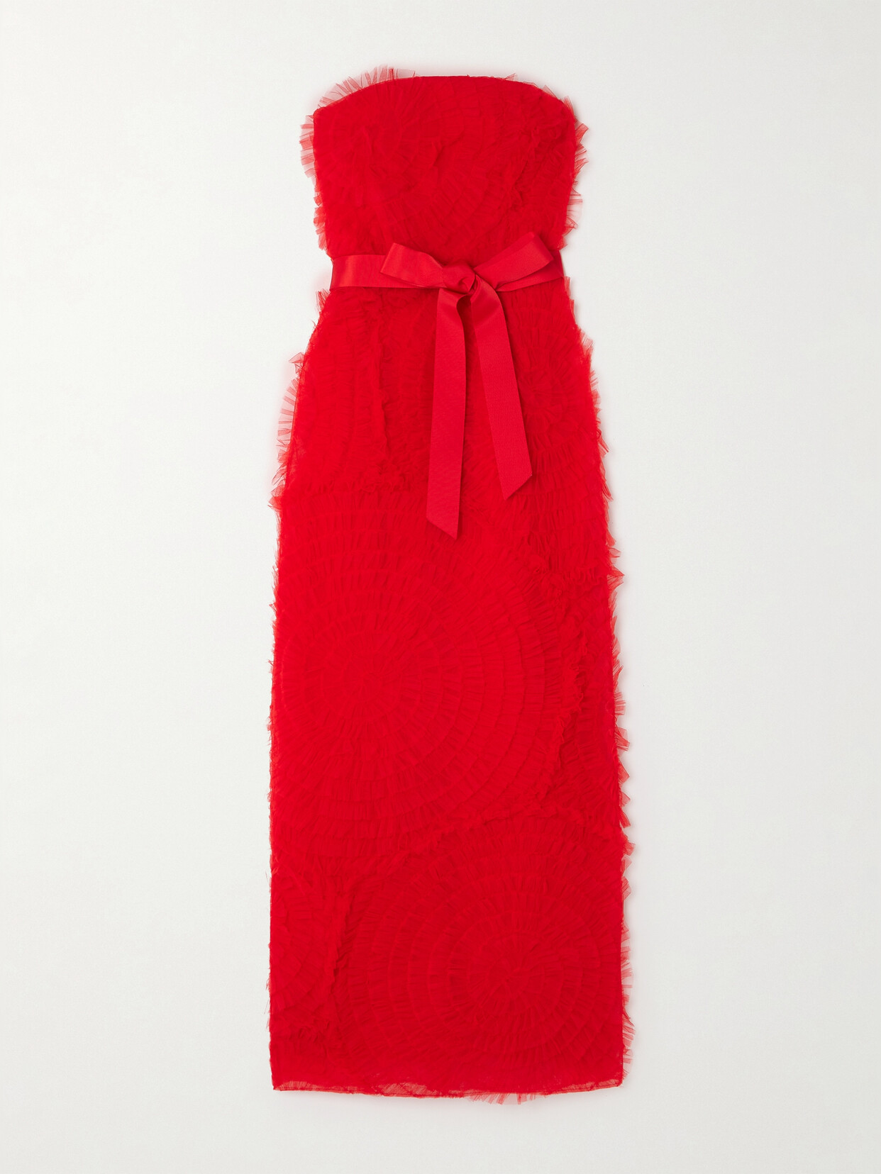 Huishan Zhang - Monica Strapless Grosgrain-trimmed Ruffled Tulle Maxi Dress - Red