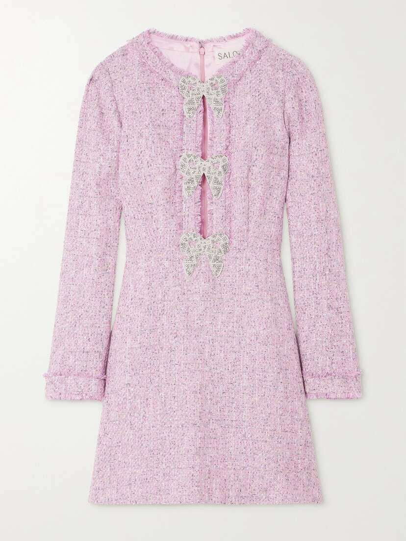 Saloni Camille Embellished Sequined Bouclé-tweed Mini Dress - UK 16