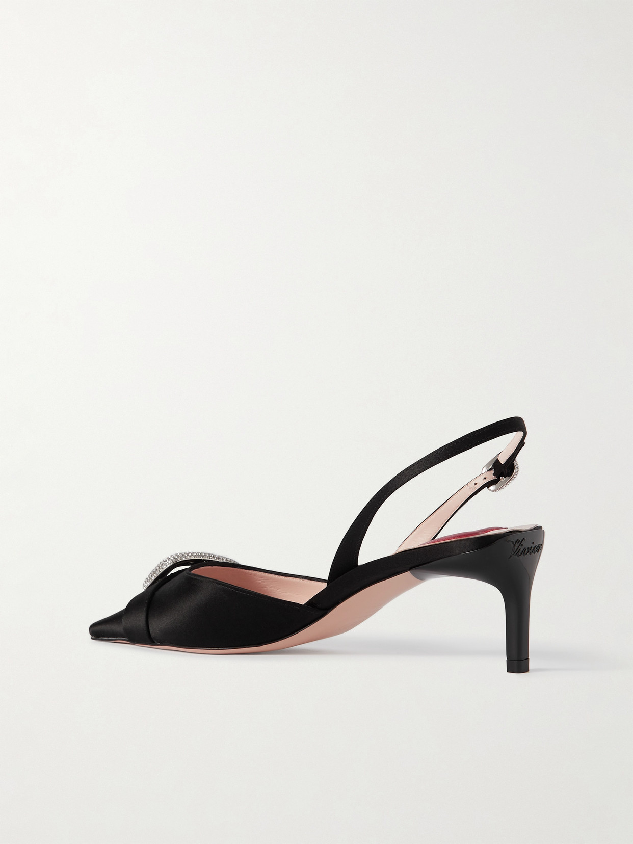 Shop Roger Vivier Dorsay Crystal-embellished Satin Slingback Pumps In Black