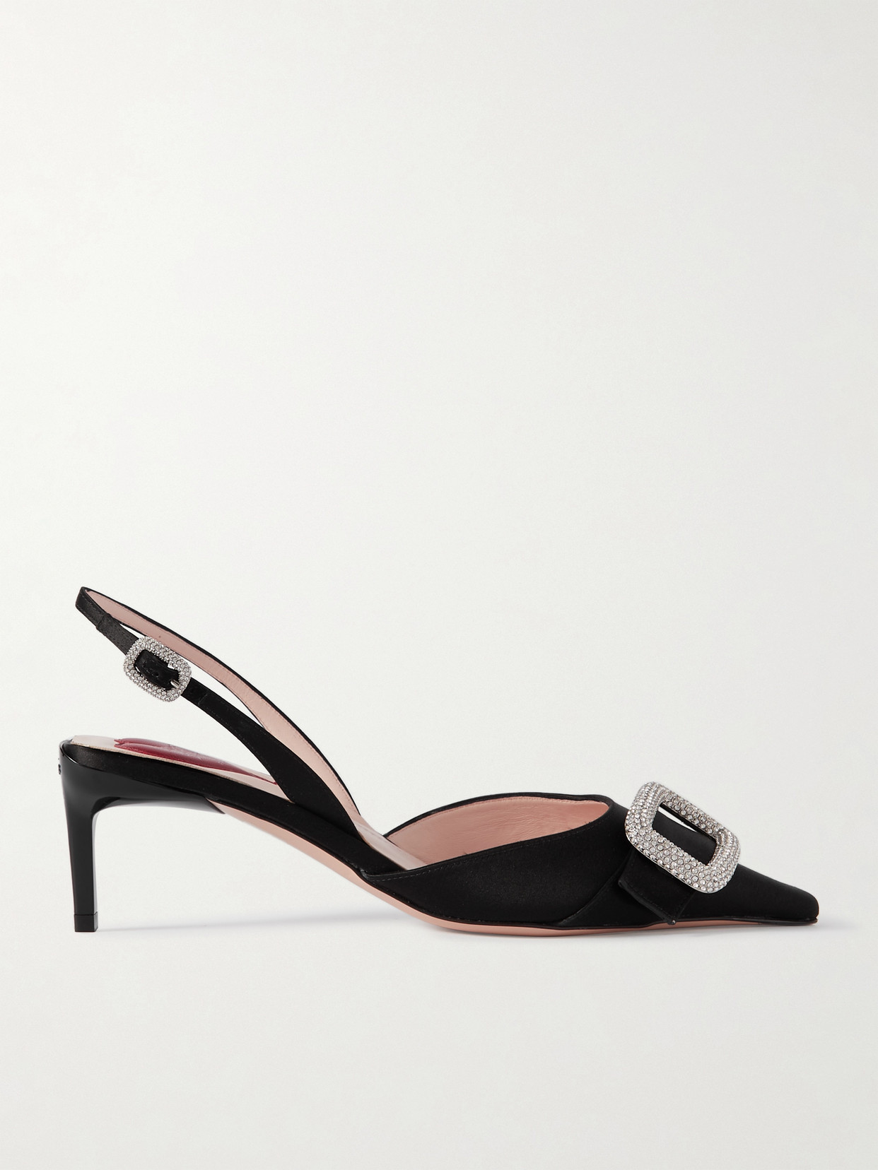 Roger Vivier - Dorsay Crystal-embellished Satin Slingback Pumps - Black