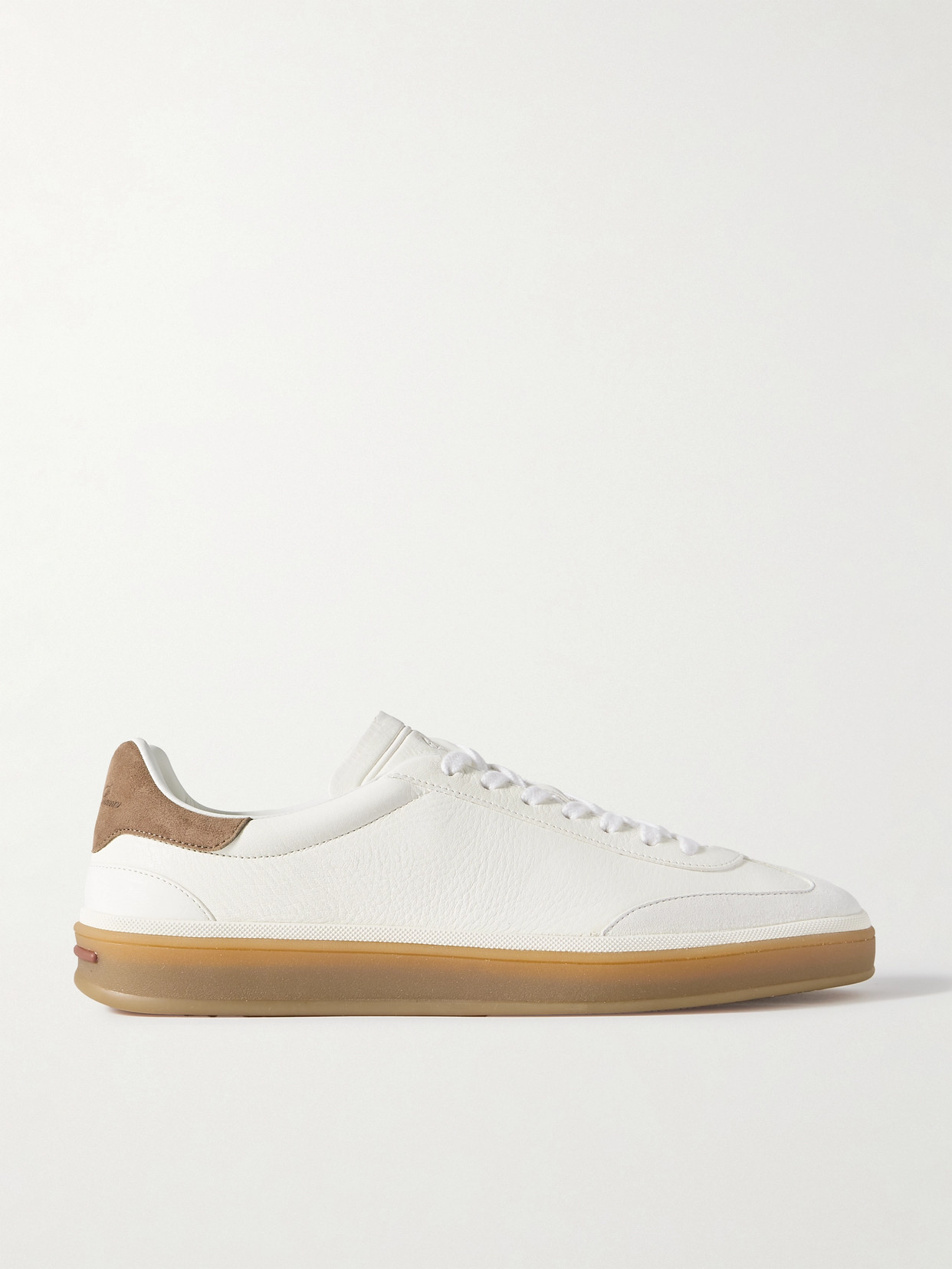 LORO PIANA TENNIS WALK SUEDE-TRIMMED LEATHER SNEAKERS