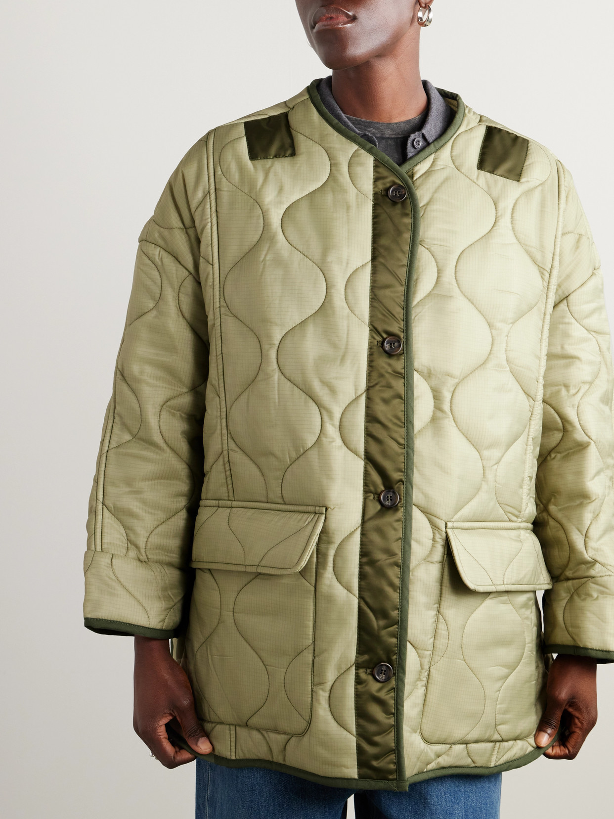 Shop The Frankie Shop Quilted Padded Ripstop Jacket In Green