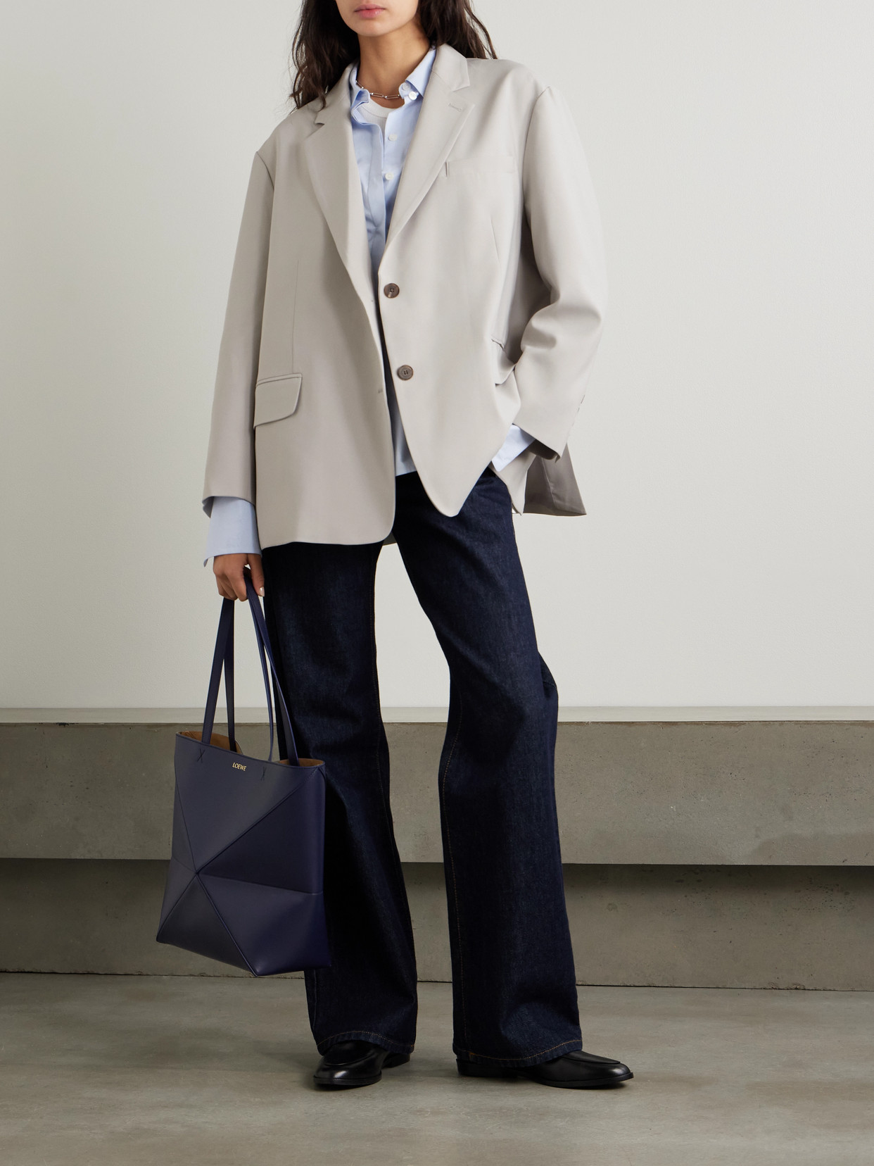 The Frankie Shop Bea Oversized Tech Twill Blazer In Gray