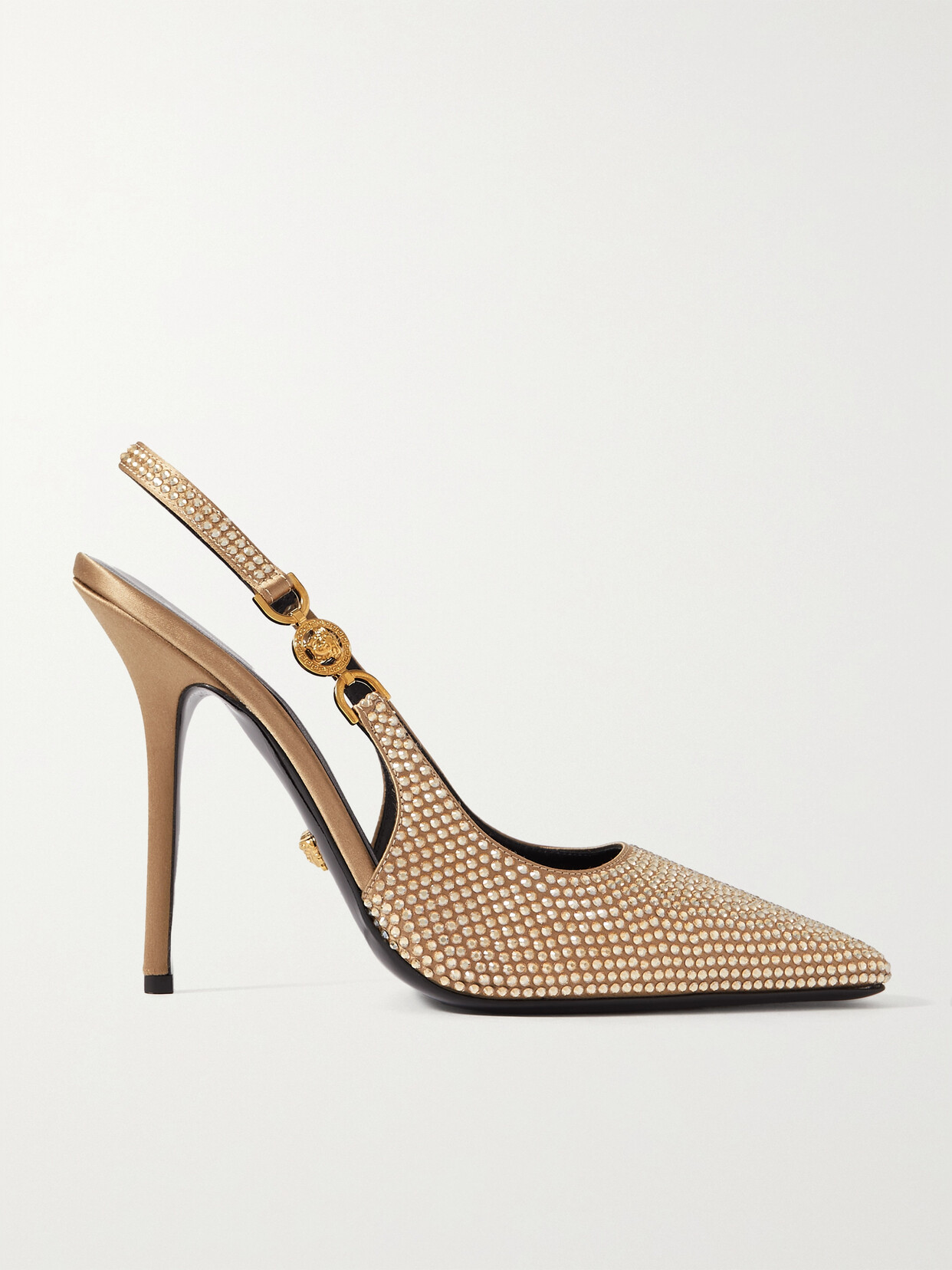 Versace Embellished Satin Slingback Pumps Light brown
