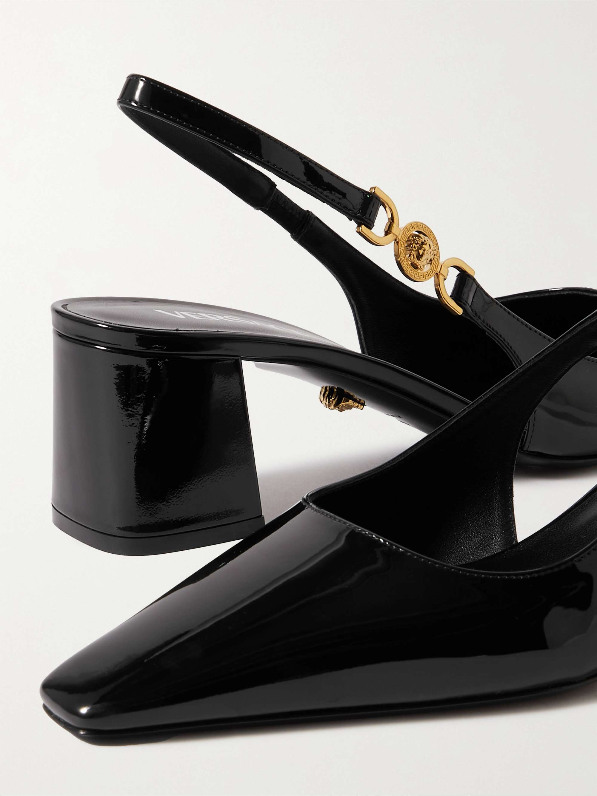 VERSACE Embellished patent-leather slingback pumps | NET-A VERSACE Embellished patent-leather slingback pumps | NET-A