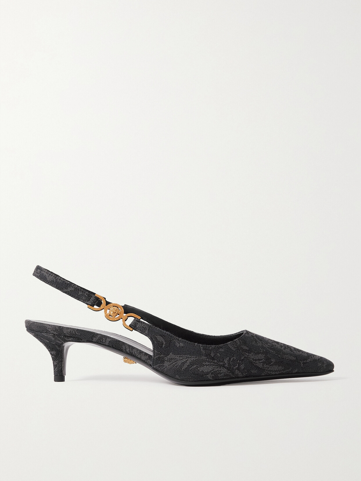 Shop Versace Embellished Brocade Slingback Pumps In Black