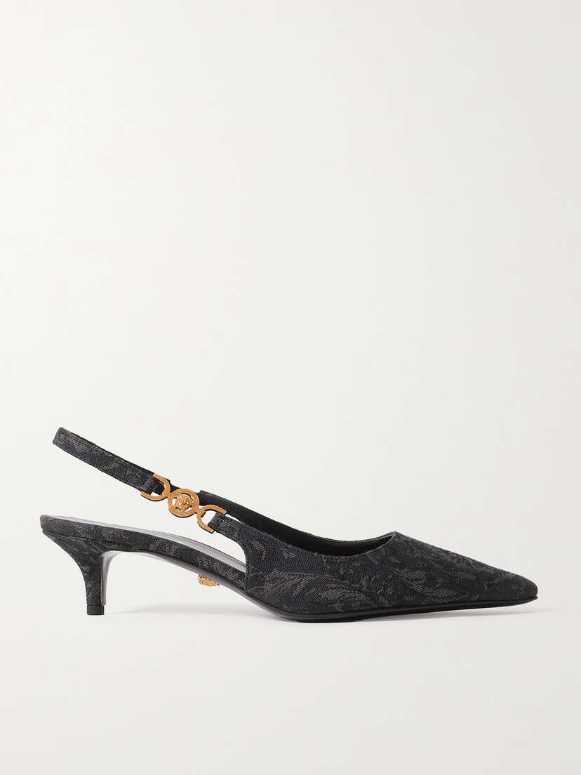 Versace Embellished Brocade Slingback Pumps