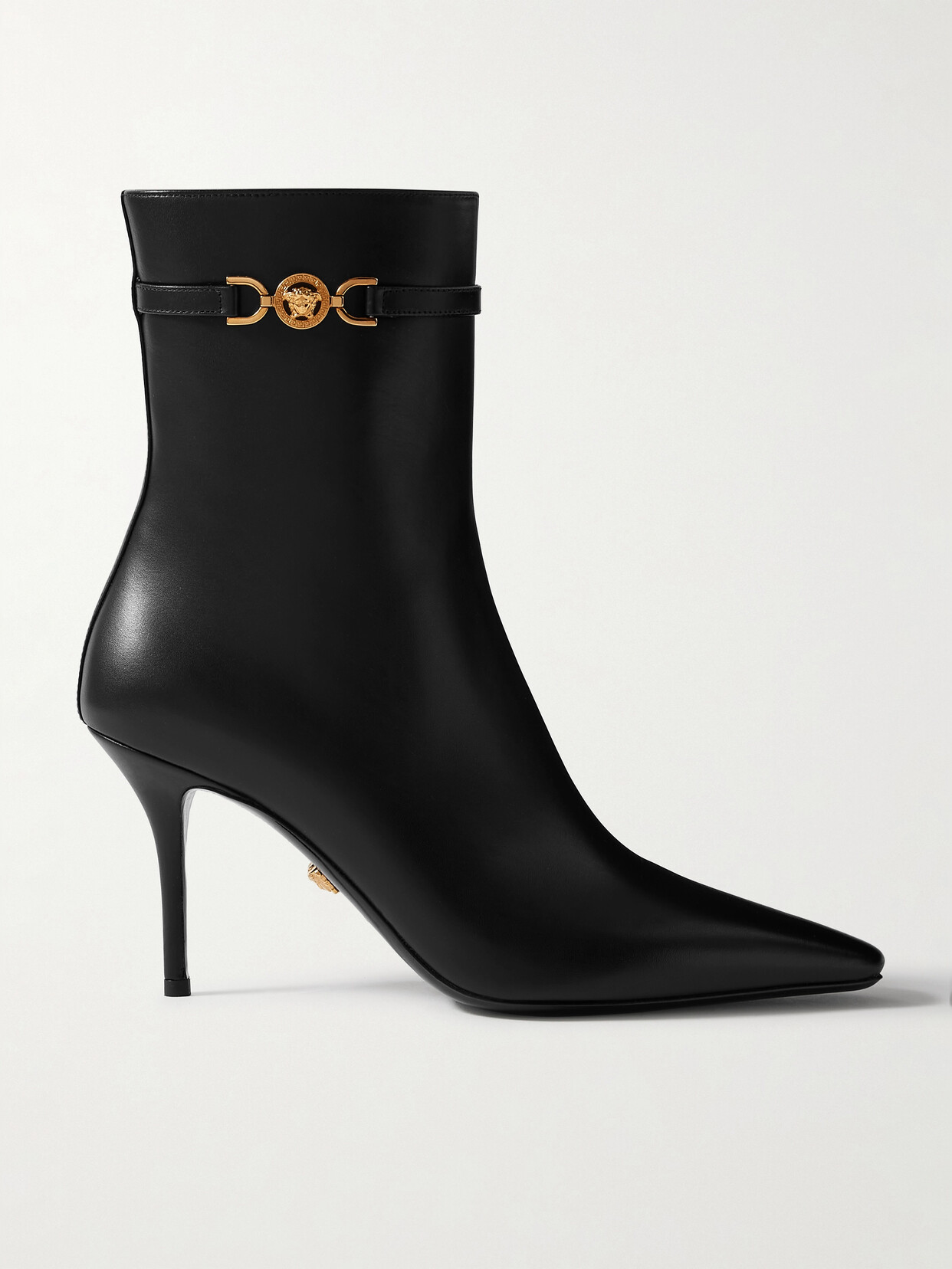 Versace Embellished Leather Ankle Boots - Black
