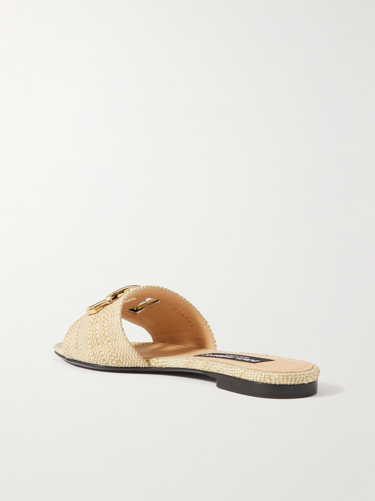 Shop Dolce & Gabbana Bianca Logo-embellished Raffia Slides In Neutrals