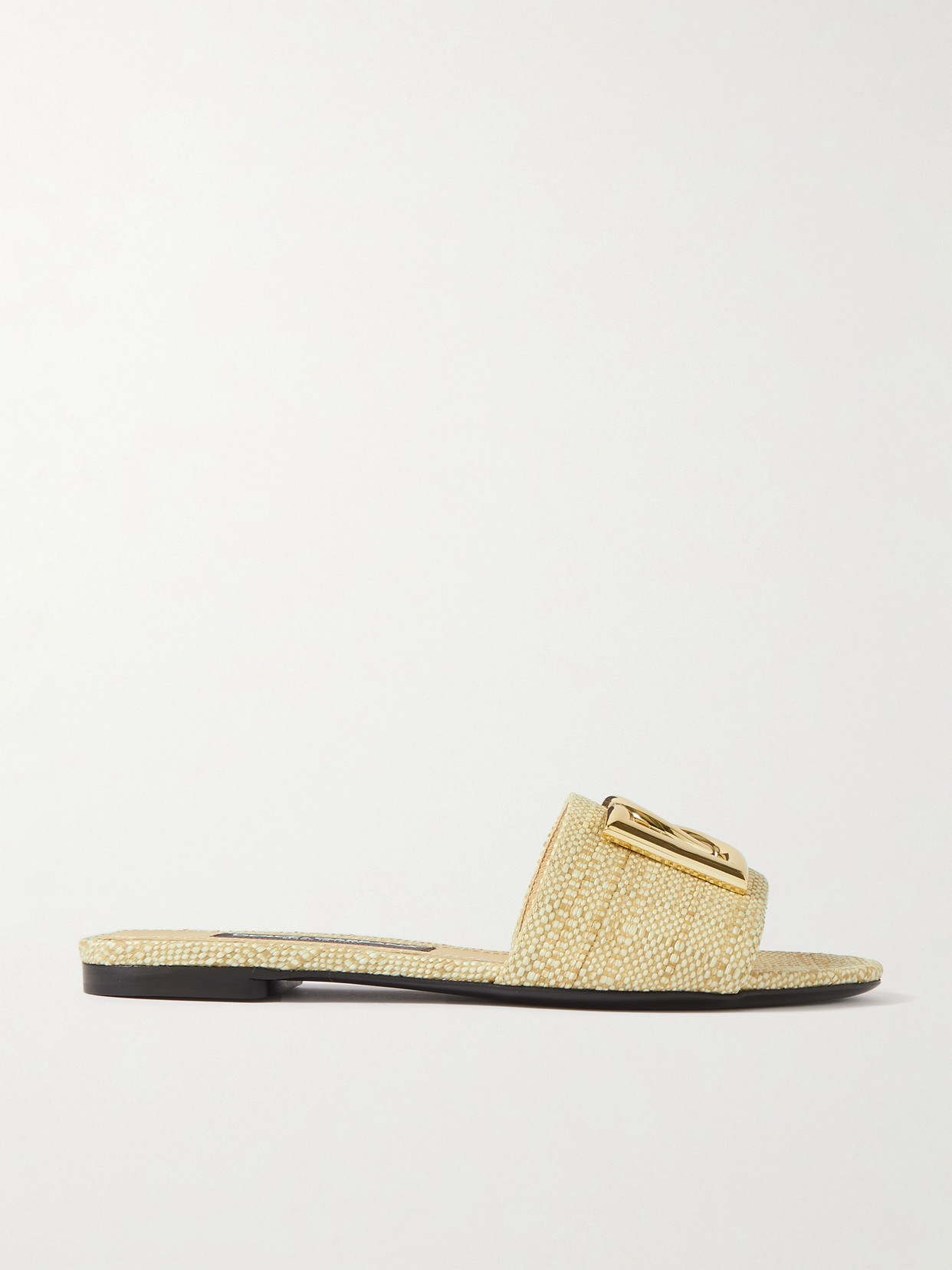 Shop Dolce & Gabbana Bianca Logo-embellished Raffia Slides In Neutrals