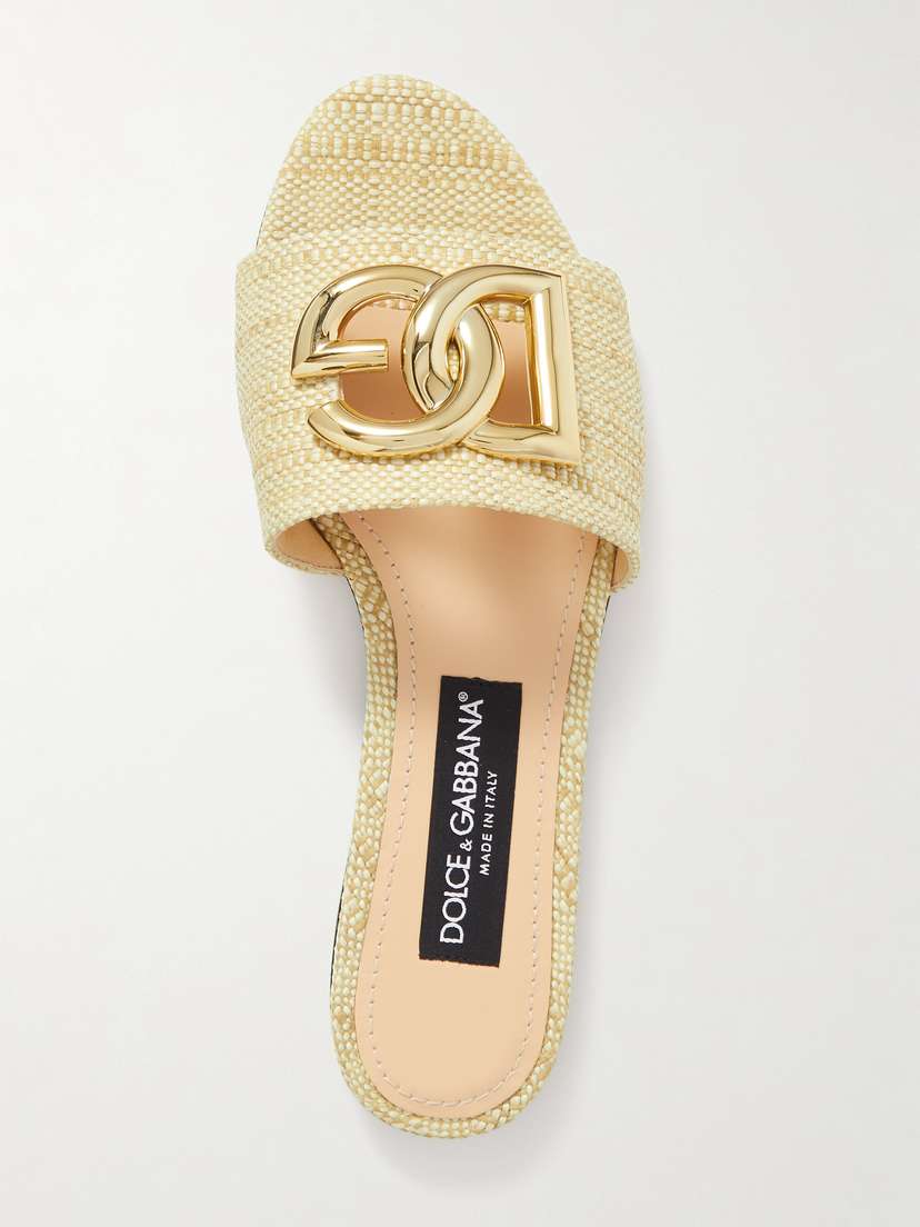 Dolce & Gabbana Bianca Logo-embellished Raffia Slides