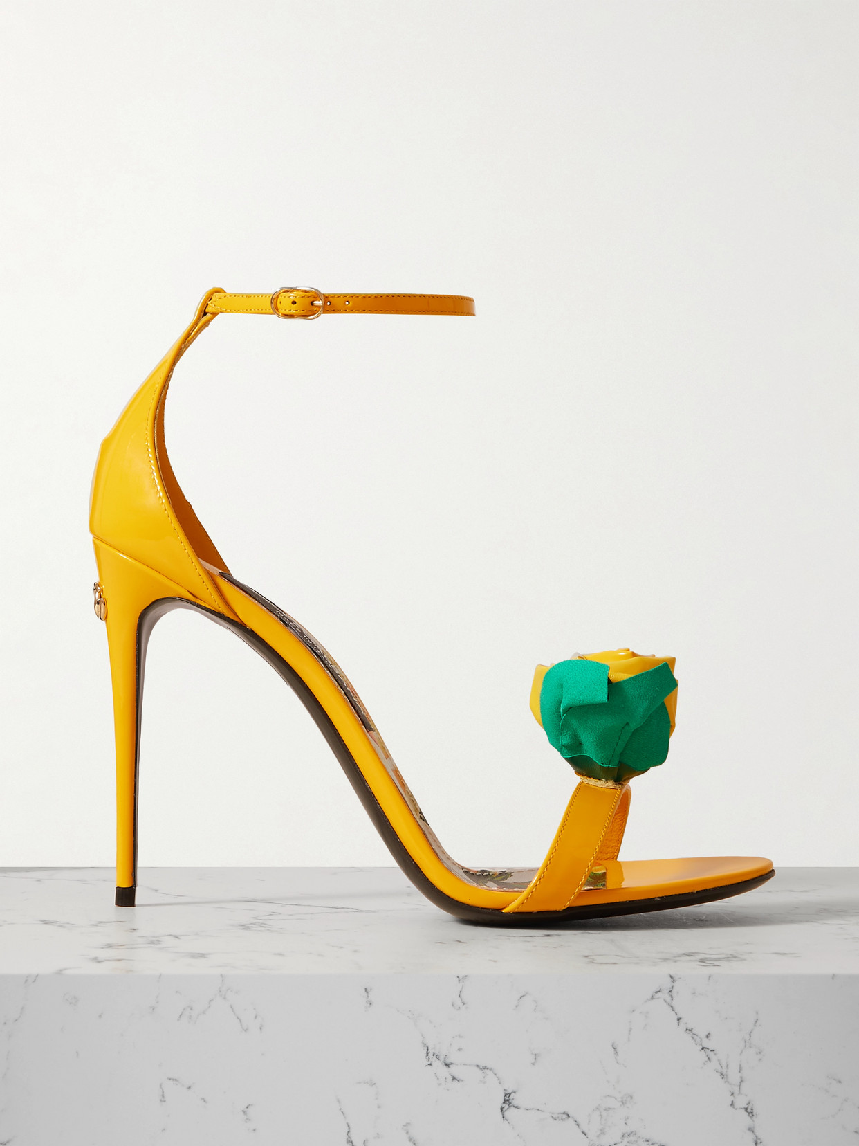 Dolce & Gabbana Embellished Patent-leather Sandals In Yellow