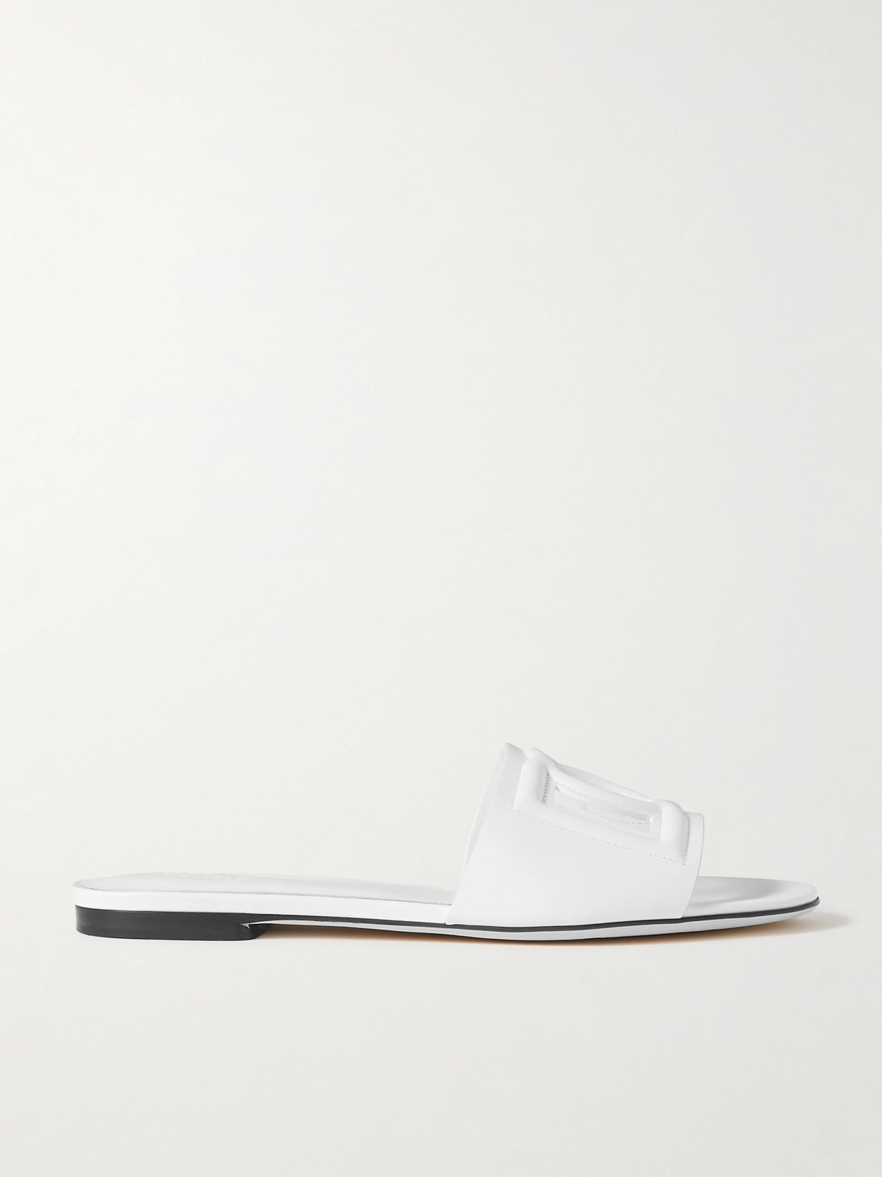 Shop Dolce & Gabbana Bianca Cutout Leather Slides In White