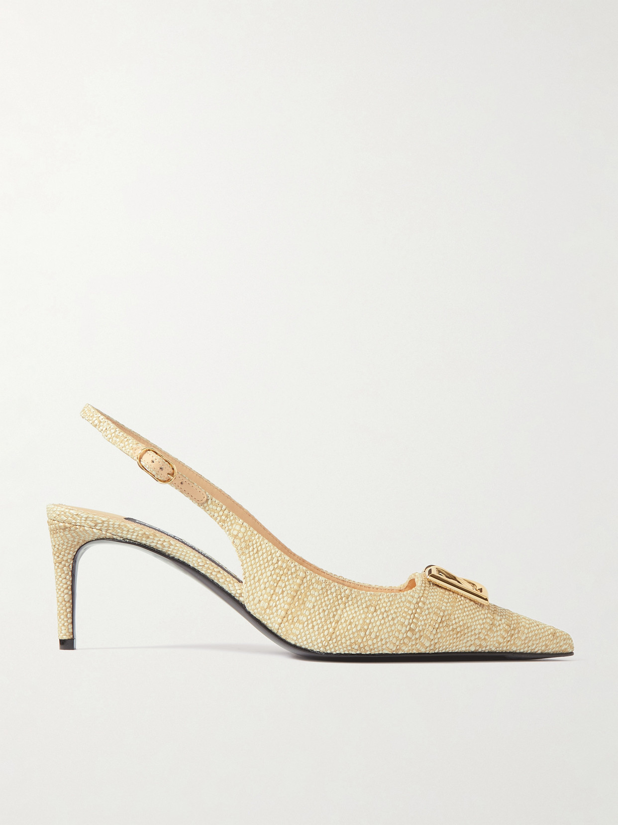 Dolce & Gabbana Logo-embellished Raffia Slingback Pumps In Neutrals