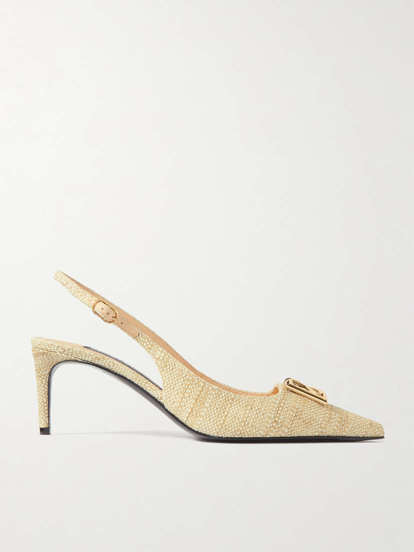 Dolce & Gabbana Logo-embellished Raffia Slingback Pumps