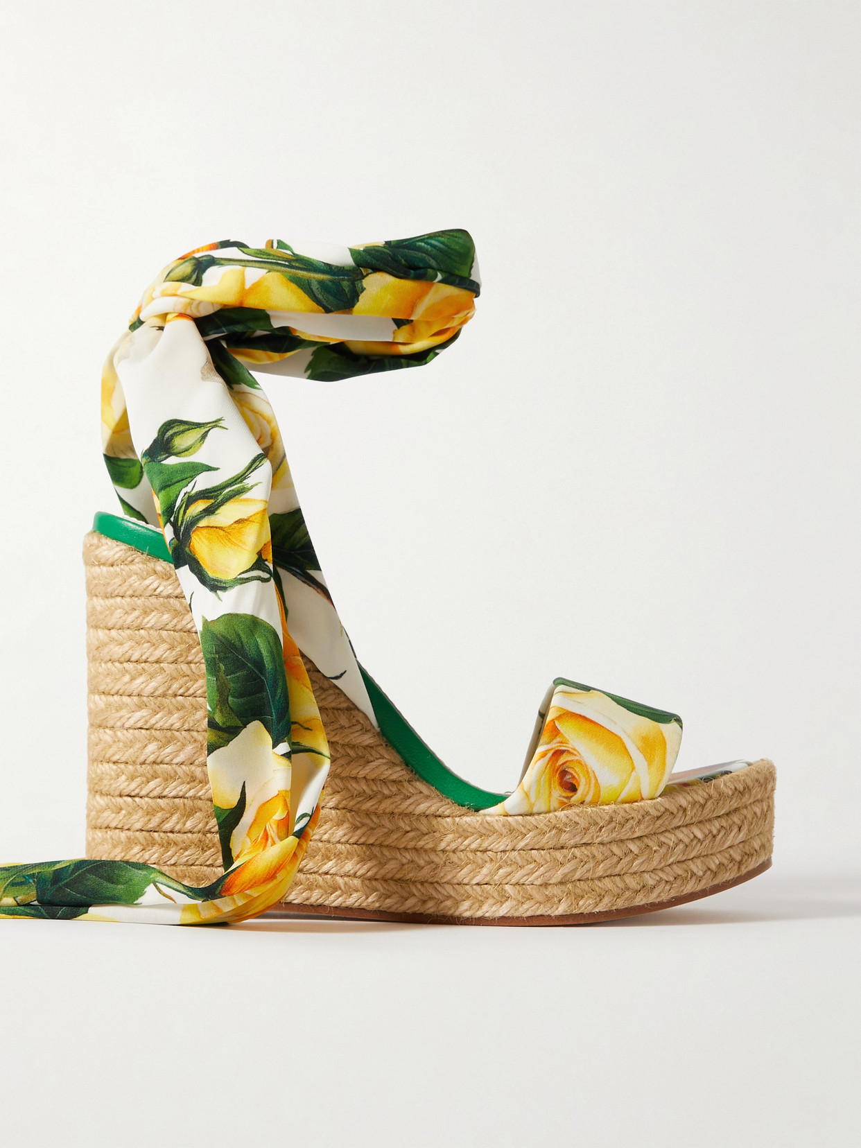 Shop Dolce & Gabbana Lolita Floral-print Stretch-silk Espadrille Wedge Sandals In Multi