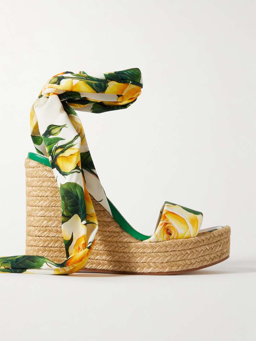 Dolce & Gabbana Lolita Floral-print Stretch-silk Espadrille Wedge Sandals