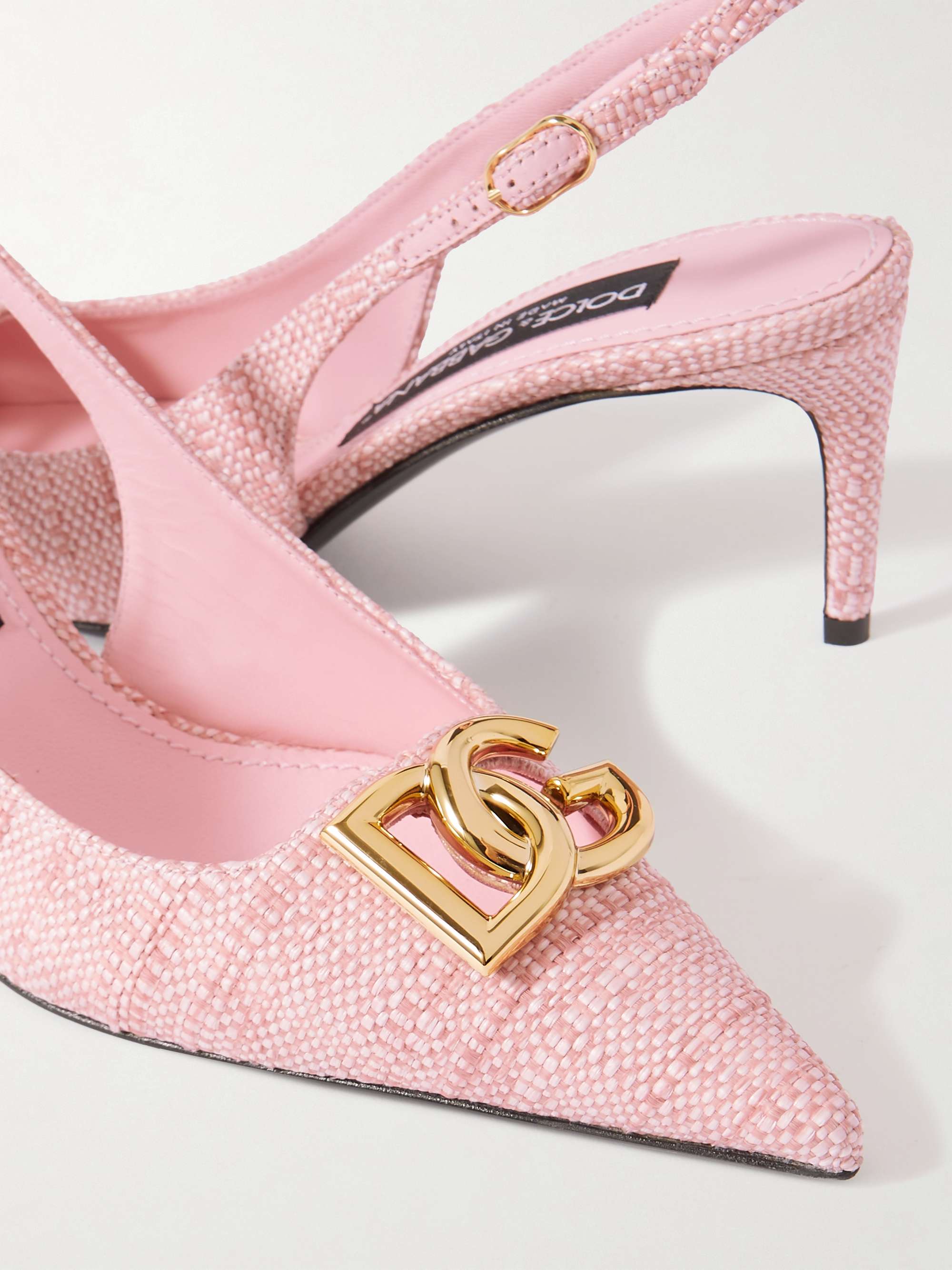 DOLCE&GABBANA Logo-embellished raffia slingback pumps | NET