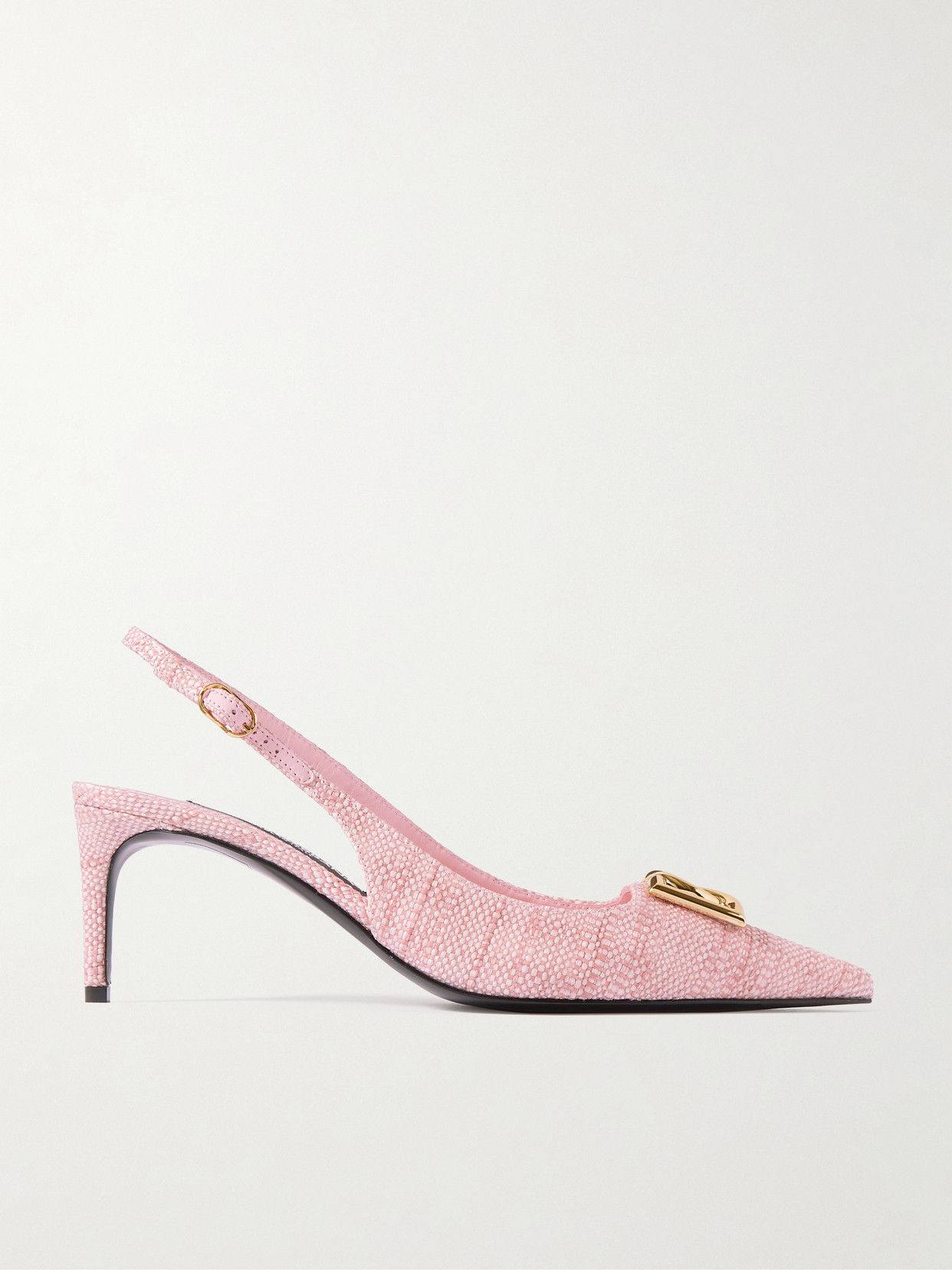 Dolce & Gabbana Logo-embellished Raffia Slingback Pumps In Pink