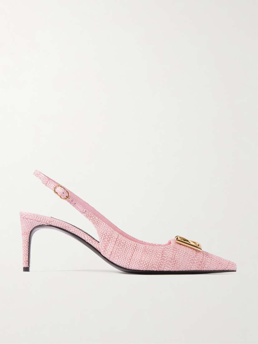 Dolce & Gabbana Logo-embellished Raffia Slingback Pumps