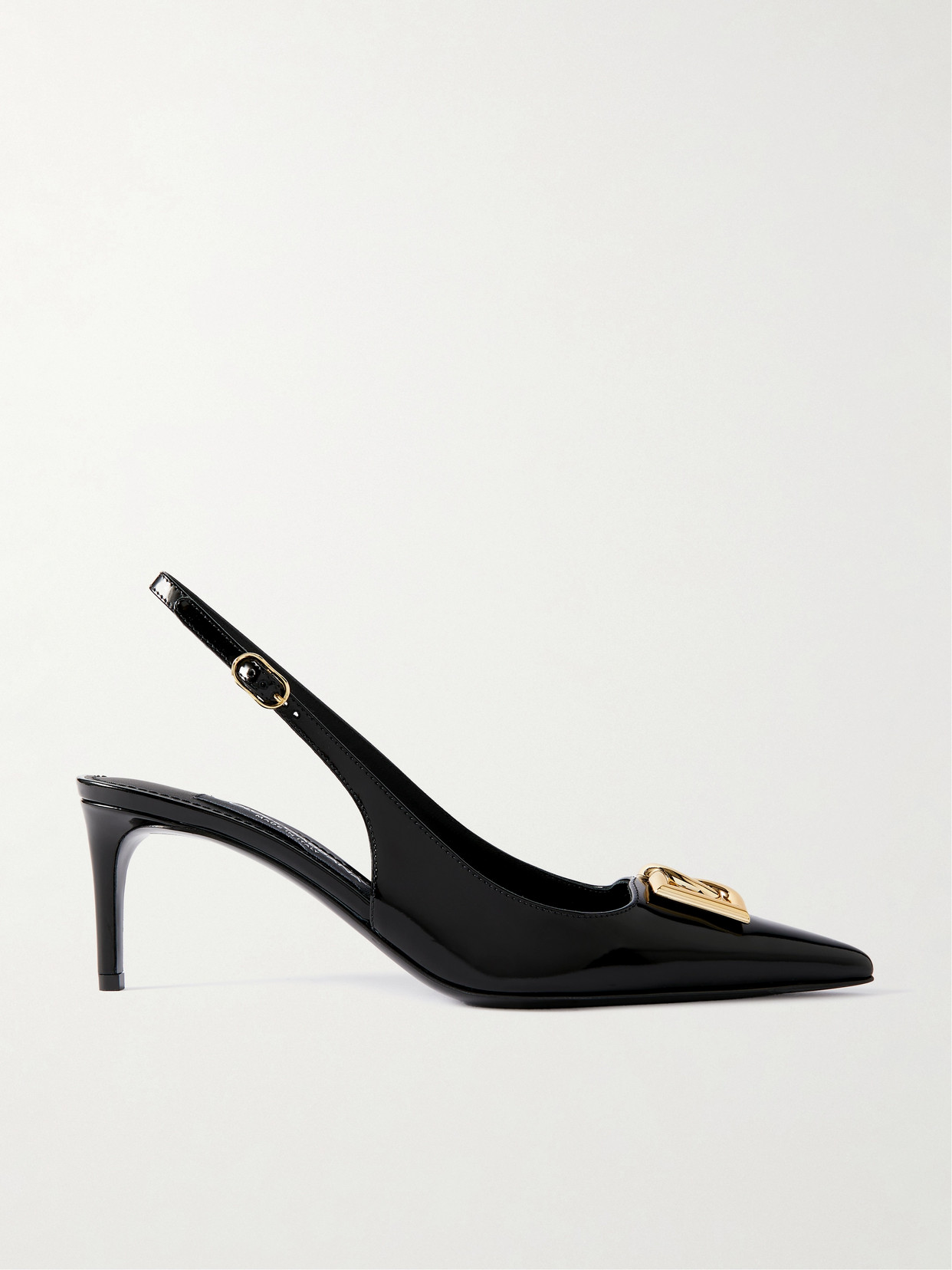 Dolce & Gabbana Black Slingback With Plate Logo In Patent Leather Woman In Black