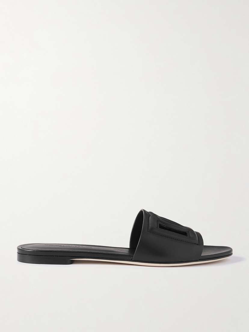 Dolce & Gabbana Bianca Logo-embossed Cutout Leather Slides