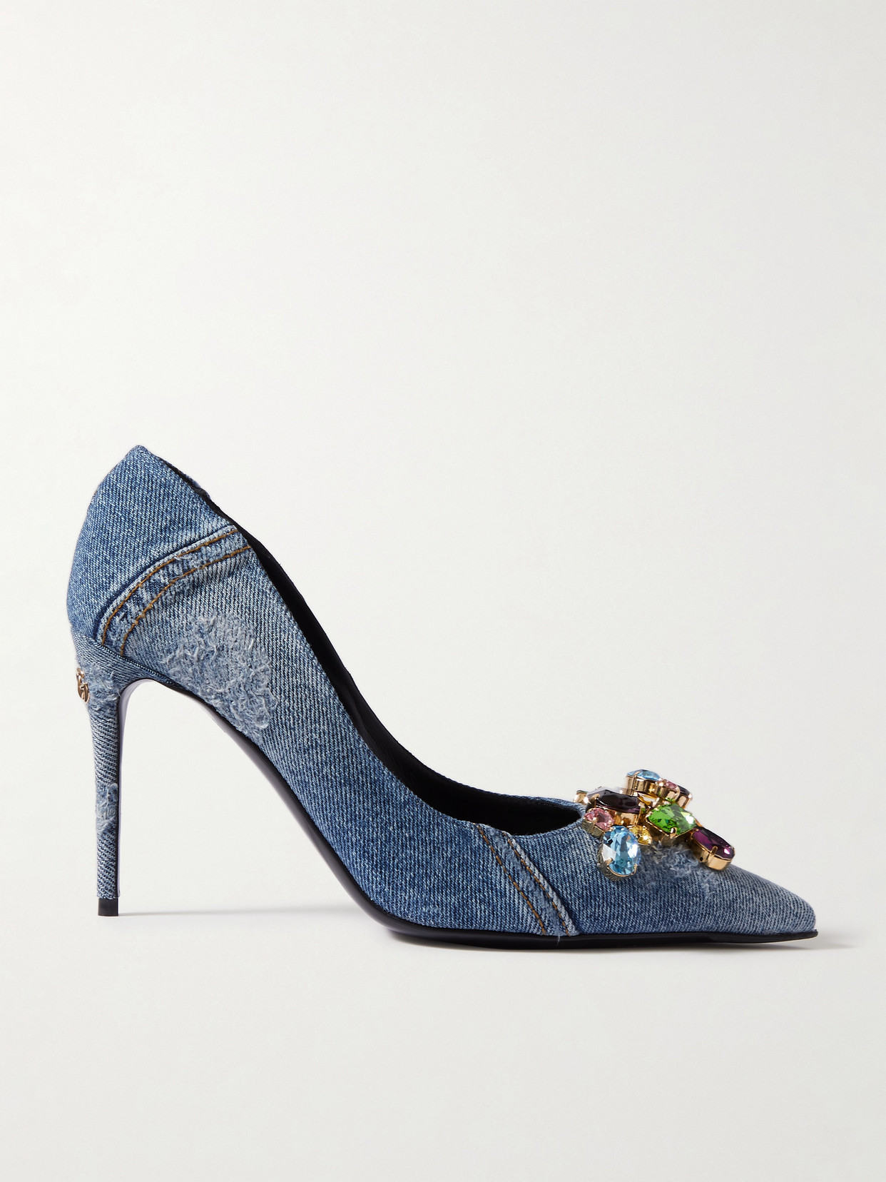 DOLCE & GABBANA EMBELLISHED DENIM PUMPS